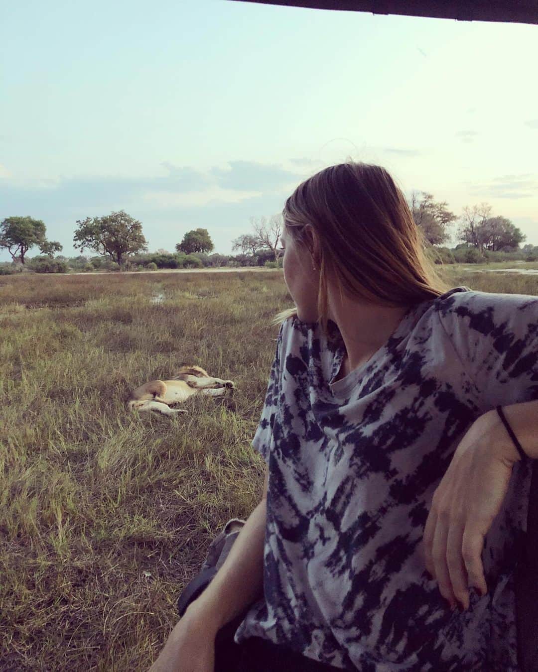 マリア・シャラポワのインスタグラム：「Botswana, Africa 🌍🇧🇼 !! Love at first sight! The closest I’ve ever come to a safari was locking eyes with a squirrel 🐿. But not anymoooore! The 🦁’s roaring in the video? That was within 30mins of our first game drive overlooking the sunset at @wearewilderness Vumbura Plains. Which animal should we look for next?? 🐆🐃🦒🐘🦓🦛」