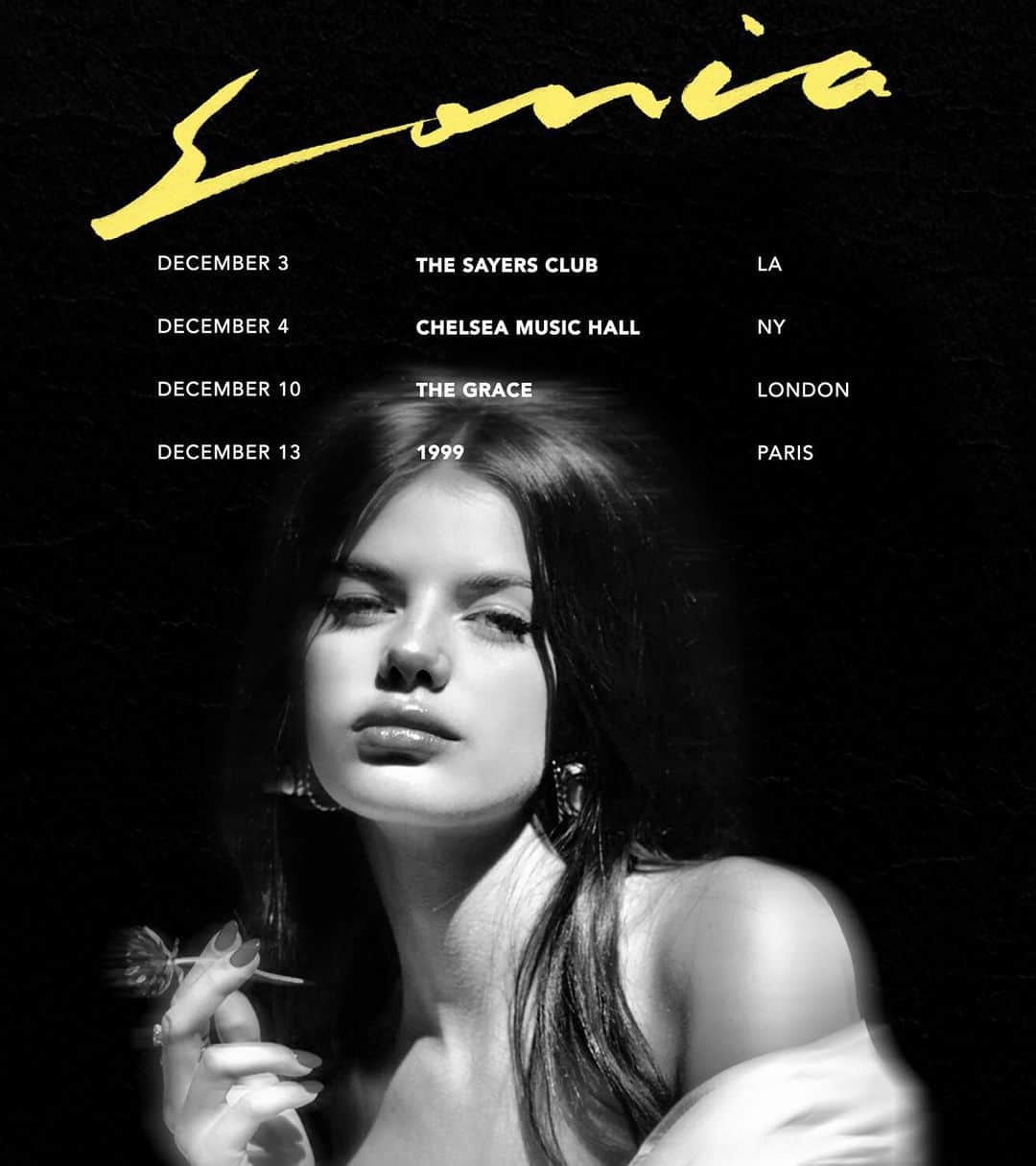 ソニア・ベン・アンマーのインスタグラム：「My first ever show dates are up!! Tickets in bio!! I’ve been waiting for this for so long!! I can’t wait to perform for you guys 🖤✨ p.s the LA show is a private show so tickets aren’t for sale :( but if you really wanna come dm me and I’ll try to give you tickets! xx」
