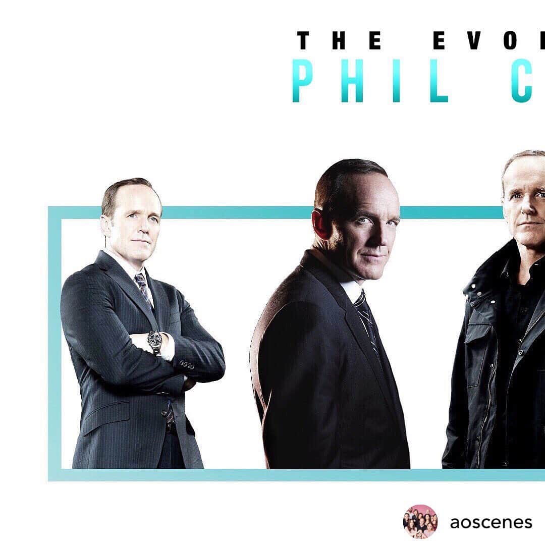 クラーク・グレッグのインスタグラム：「Repost: @aoscenes Evolution of Coulson! - who’s next? - #agentsofshield #marvel」