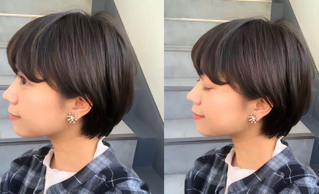 渡辺梨夏子のインスタグラム：「hair cut ✂︎--- --- 先週のこと。悩んだ末に、思い出したかのようにお久しぶりの久保さんのところへ👱‍♂️sixのお店では初めて！アドバイスが的確でカットが早くて毎度感動します。ショートの360°のバランスメンテ。色もオリーブ入れて落ち着きました〜✌︎ #haircut#haircolor#✂︎ #ヘアカット#ヘアメンテナンス #ショートヘア」