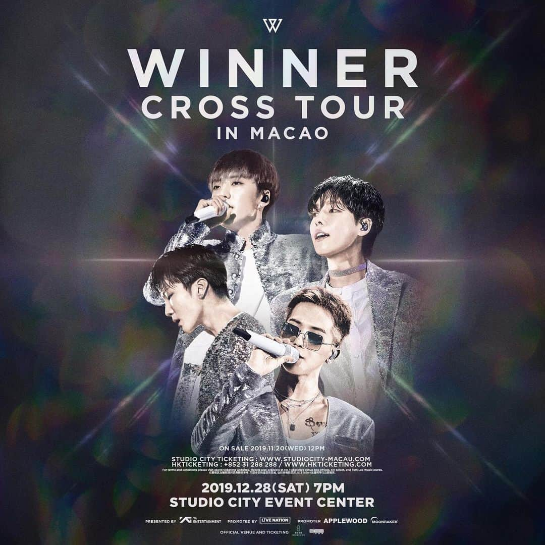 WINNERさんのインスタグラム写真 - (WINNERInstagram)「[➕CROSSTOUR✖️] IN MACAO ⠀ ✚ DATE: 2019. 12. 28 SAT ✚ VENUE: STUDIO CITY EVENT CENTER ⠀ TOUR INFO > https://ygfamily.com/event/WINNER/CROSSTOUR ⠀ #WINNER #위너 #CROSS_TOUR #CROSSTOUR_IN_MACAO #APPLEWOOD #MOONRAKER #LIVENATION #YG」11月9日 19時00分 - winnercity