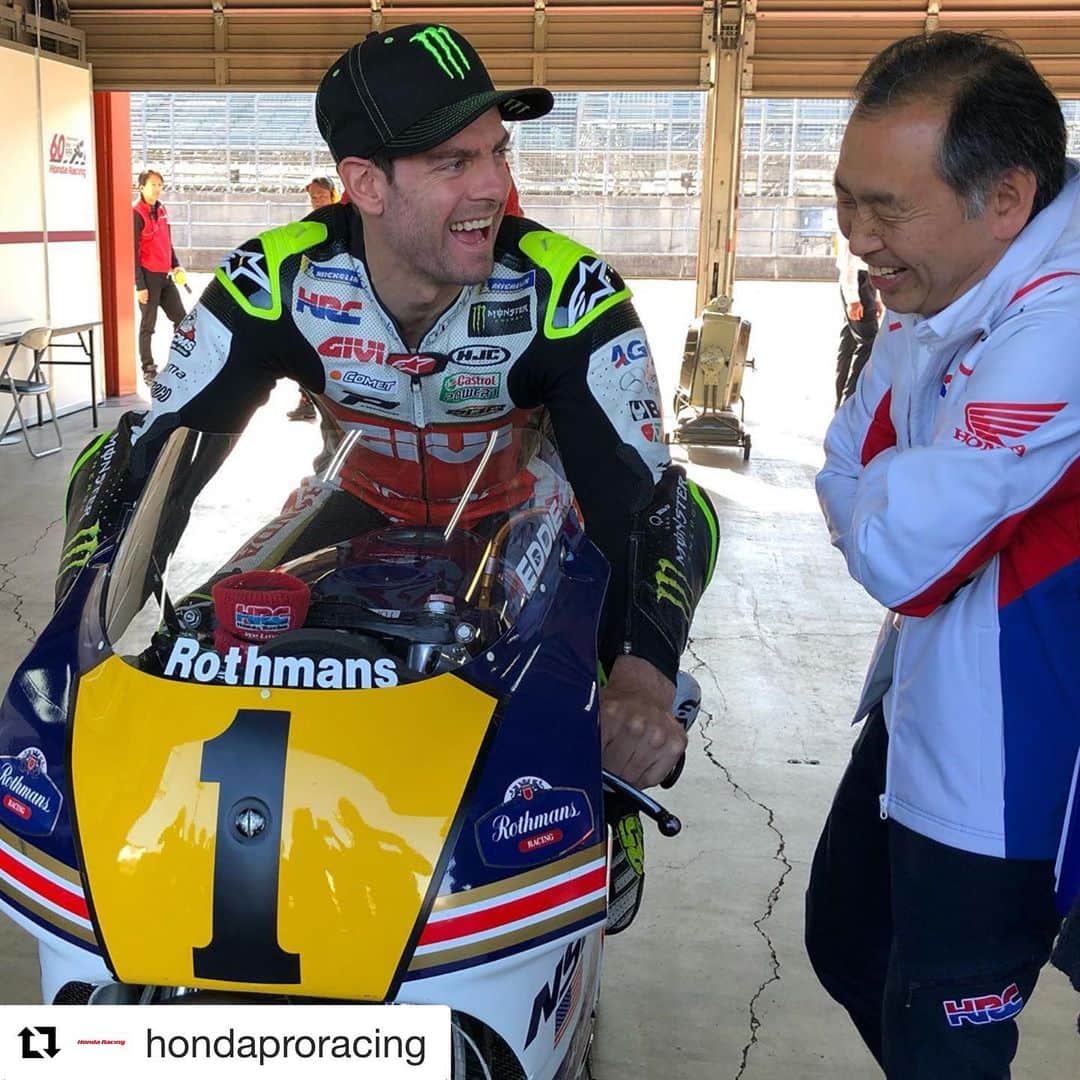 カル・クラッチローのインスタグラム：「#Repost @hondaproracing ・・・ The stage is being set at Motegi as tomorrow is Honda Thanks Day! 🙌🏻 Where a host of #Honda’s riders and drivers, plus modern and iconic machines will all be on track!  @calcrutchlow had a little taste of the NSR500 earlier, which he will also ride tomorrow! . . . #Honda #onlyhonda」