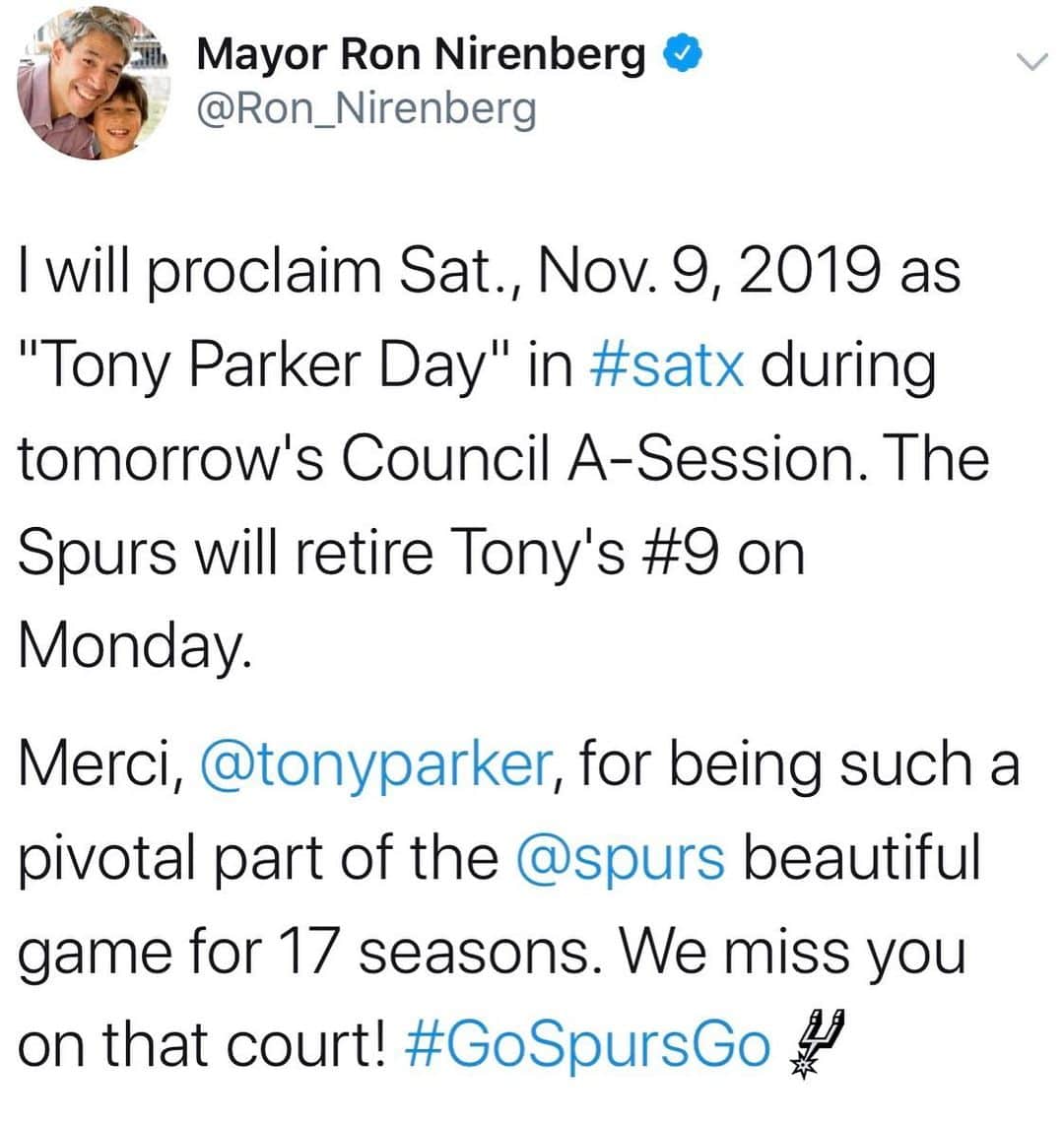 トニー・パーカーさんのインスタグラム写真 - (トニー・パーカーInstagram)「Thank you so much @ron_nirenberg !  Such a huge honor, I love my city 🙏🏻 San Antonio for life! ⚡️⚡️⚡️」11月9日 22時11分 - _tonyparker09