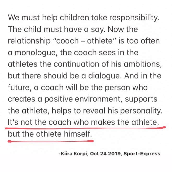 キーラ・コルピさんのインスタグラム写真 - (キーラ・コルピInstagram)「Research shows that one of the best ways to decrease abusive dynamics in the coach-athlete relationship is to increase the power of the athlete🔥 #athleteempowerment #athletesrights #childrensrights」11月10日 0時41分 - kiira_korpi