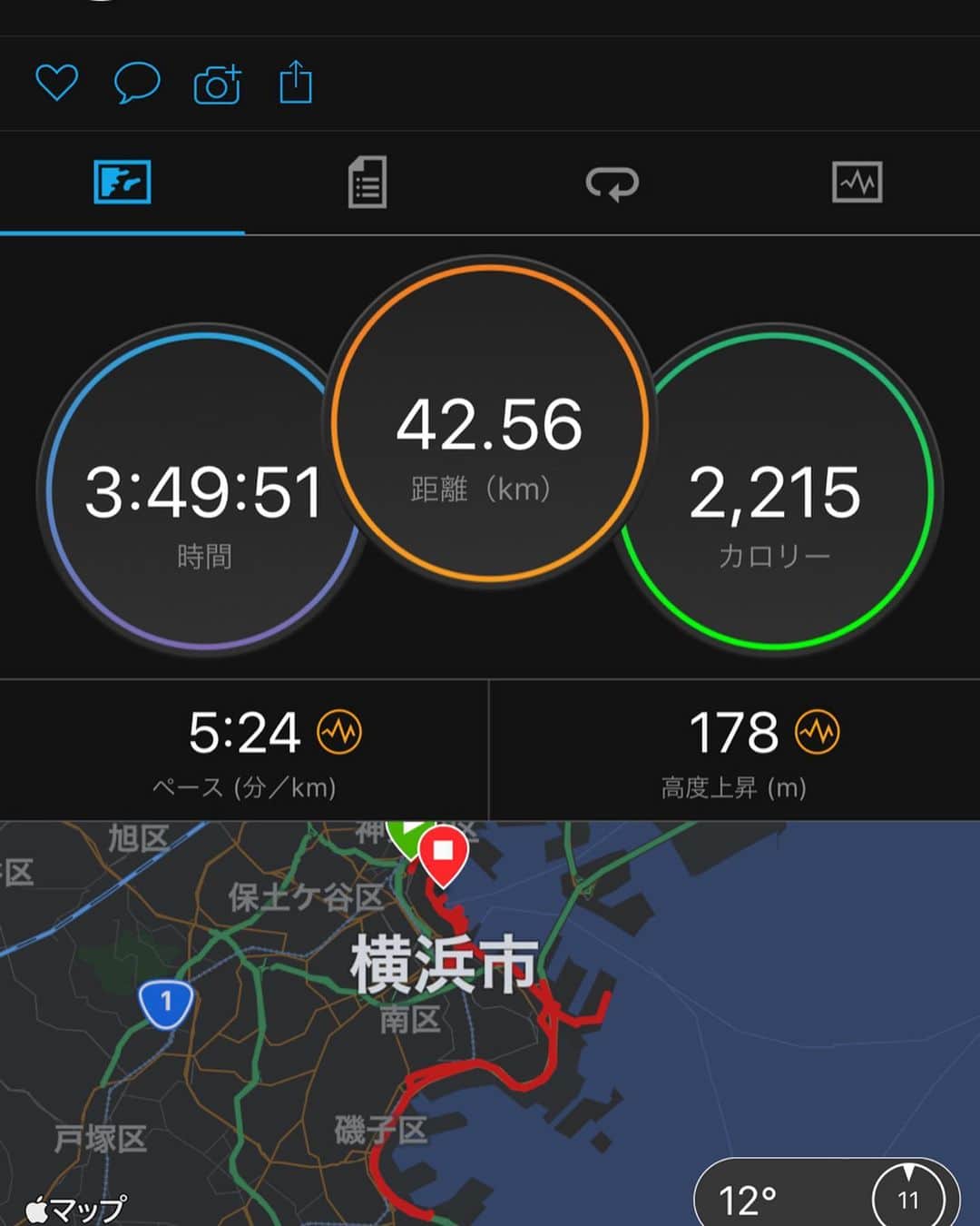 沖玲奈さんのインスタグラム写真 - (沖玲奈Instagram)「【横浜マラソン⛴】 今日は#横浜マラソン のFull走ってきました🏃‍♀️ みなとみらい〜横浜中心部のロケーションは本当に最高だった！ 結果は03:49:51でベスト更新😊練習不足だったのでやや守り目な目標でしたが。。 ． 21kmの折り返し地点から始まる10kmの首都高では坂と傾斜が続き、足に相当ダメージが来るし風もまぁまぁ強くて、一人で半泣き状態でしたw 自分にとっては今まで出たレースの中でもっとも過酷だったかな。。笑(特に体調面😹)でも全ての体力振り絞ってベストタイムが出せたので良かった😂🏅 ． これまで30km以降でペース上げられた事が無かったけど、最近やっていたインターバル練や中強度のトレーニングが効いたのか、前半とペースは維持して何とかゴール出来ました！(頑張ってかなりペースアップしたつもりが、結果維持になってた笑。。) ． 途中お腹が張って補給食も受け付けなくなって諦めかけてたけど、思い切って30秒ほど休憩したのはよかったかも笑。。 これも普段と直前の食生活の影響なのかなーと思うので、もっと気を使っていきます🍅笑 ． ランナーの皆さんもお疲れ様でした！！🏃‍♀️✨ #横浜マラソン #横浜マラソン2019 #みなとみらい #フルマラソン #ランニング #サブ4 #ランニング女子 #マラソン女子#fullmarathon #workout #running #training #runner」11月10日 21時40分 - reinaoki2508