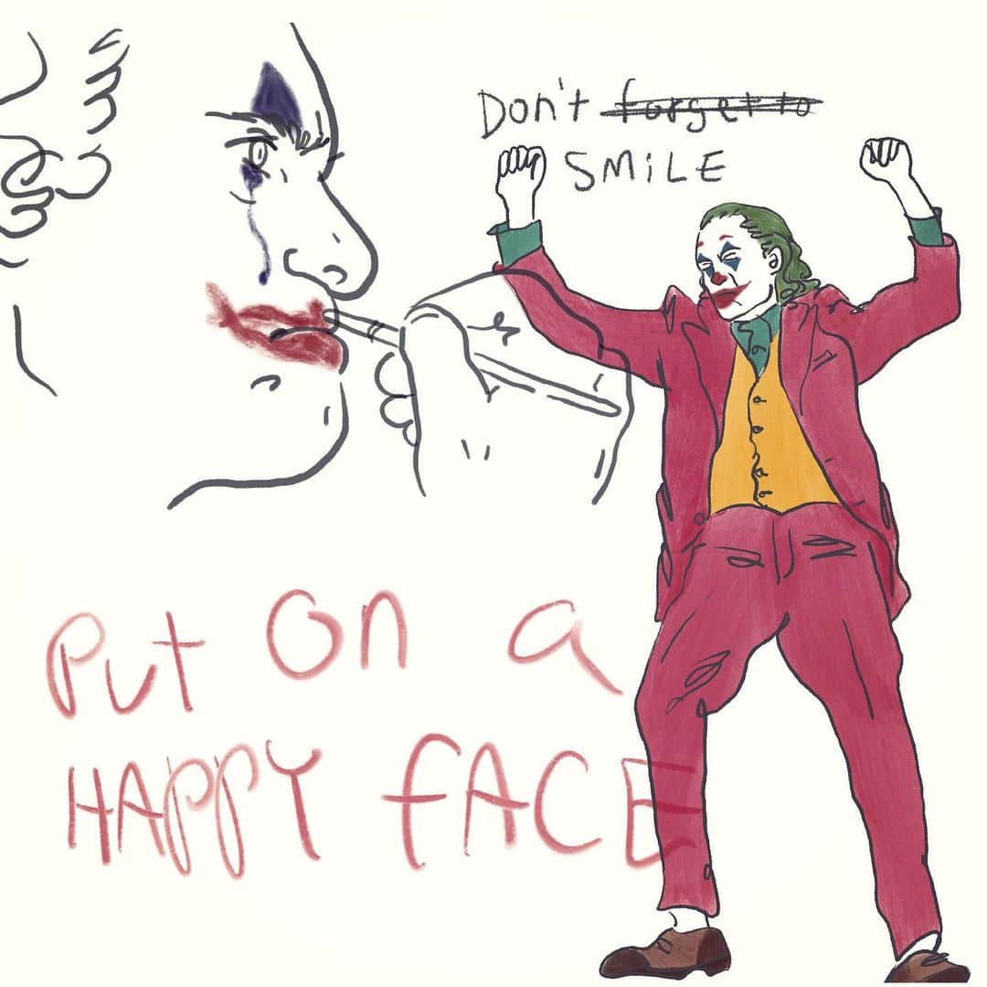 Apricots Artのインスタグラム：「🤡 軽々しく称賛してはいけない映画だけど観てよかった。。 #theatredemina #joker Illusted by Mina」