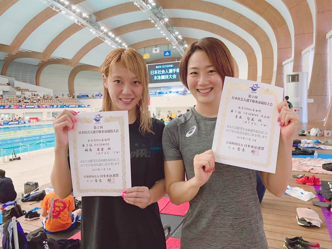 青木智美さんのインスタグラム写真 - (青木智美Instagram)「. ☑︎#20191110 社会人選手権🏊🏻‍♂️🏊🏻‍♀️ 2人で29点！総合4位！！ タイムは100%満足のいくものではなかったけど 今の現状を知るいい試合になりました😊！ . 頑張ってる人を全力で応援するって やっぱりいいなぁって思いました💛❤️💚 . #asics #asicsswim #teamasics #imoveme #atscyw #ダッシュ新潟 #ルスツリゾート .」11月10日 17時57分 - aotm25___