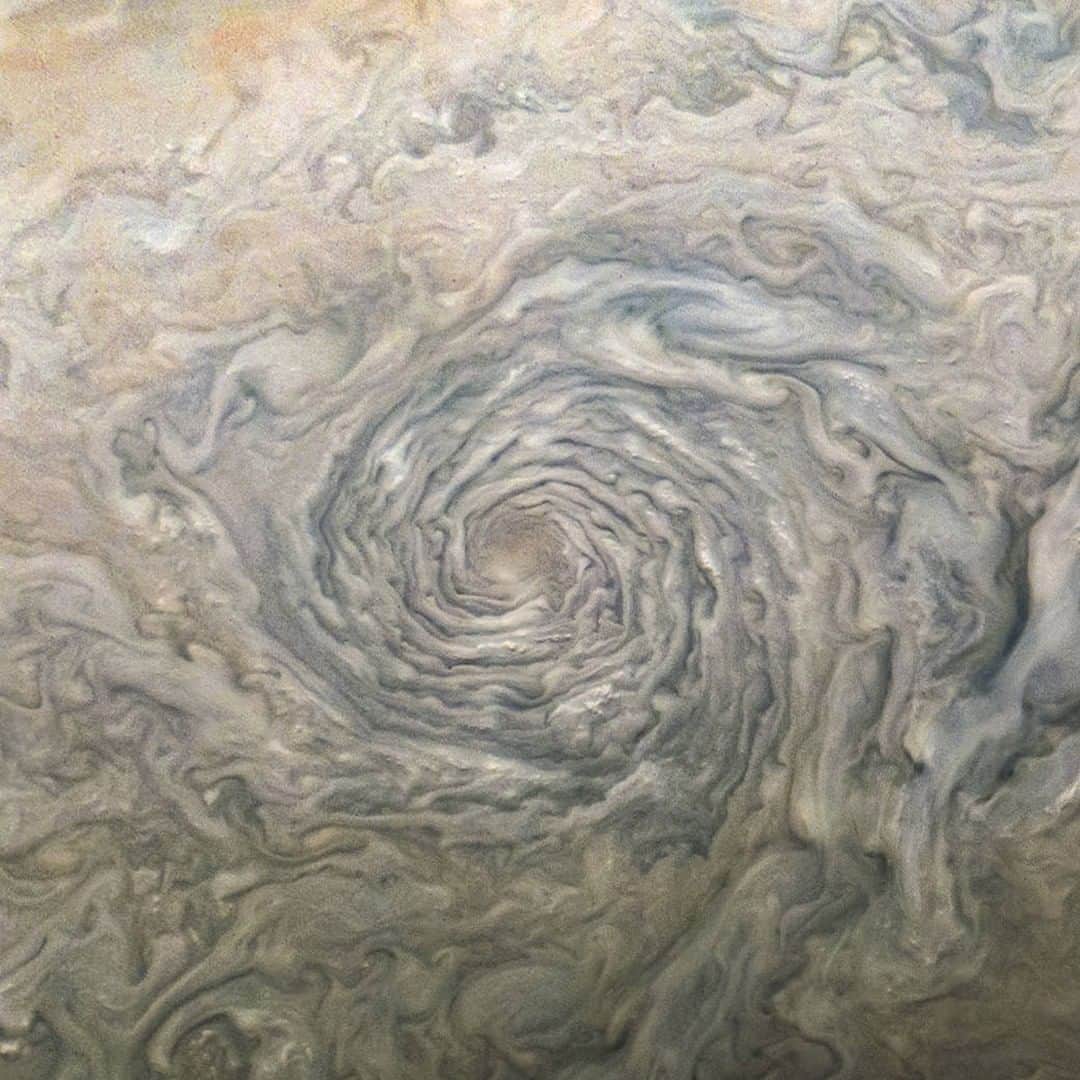 NASAさんのインスタグラム写真 - (NASAInstagram)「There’s a storm brewing in the solar system! 🌩️⁣ ⁣ Our @NASAJuno spacecraft captured this stunningly detailed look at a cyclonic storm in Jupiter's atmosphere during its 23rd close flyby of the planet. ⁣ ⁣ Juno observed this vortex in a region of Jupiter called the “north north north north temperate belt,” one of the gas giant planet’s many persistent cloud bands. These bands are formed by the prevailing winds at different latitudes. The vortex seen here is roughly 1,200 miles (2,000 kilometers) wide.⁣ ⁣ Citizen scientist Kevin M. Gill created this image using data from the spacecraft's JunoCam imager when the spacecraft was about 5,300 miles (8,500 kilometers) from Jupiter’s cloud tops above a latitude of about 49 degrees. ⁣  Image credit: Image data: NASA/JPL-Caltech/SwRI/MSSS⁣ Image processing by Kevin M. Gill, © CC BY⁣ ⁣ #NASA #Jupiter #SolarSystem #Swirls #Clouds」11月11日 7時28分 - nasa
