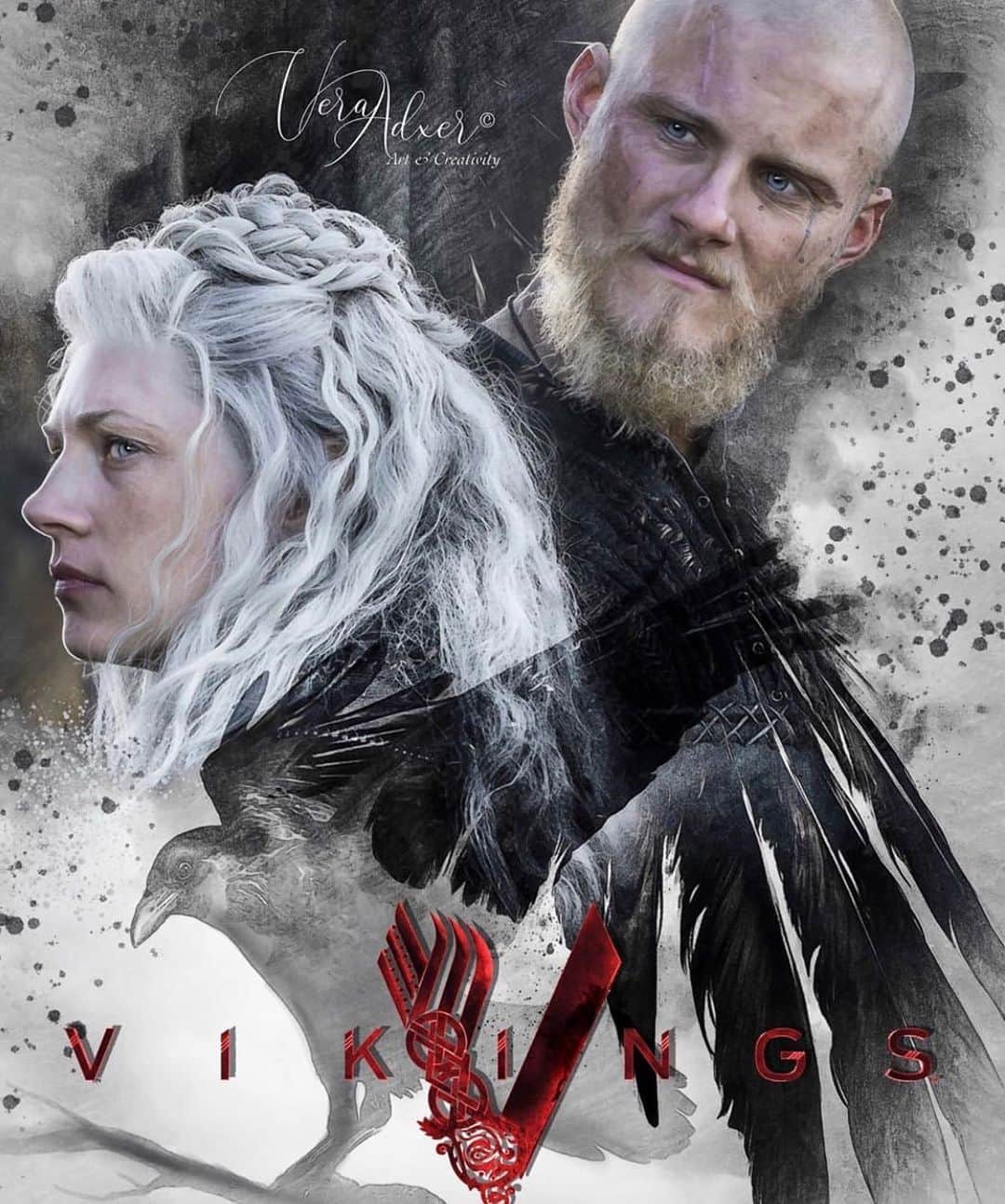 キャサリン・ウィニックのインスタグラム：「Who is ready for this mama & son to come back on your screens? #Vikings #fanart」