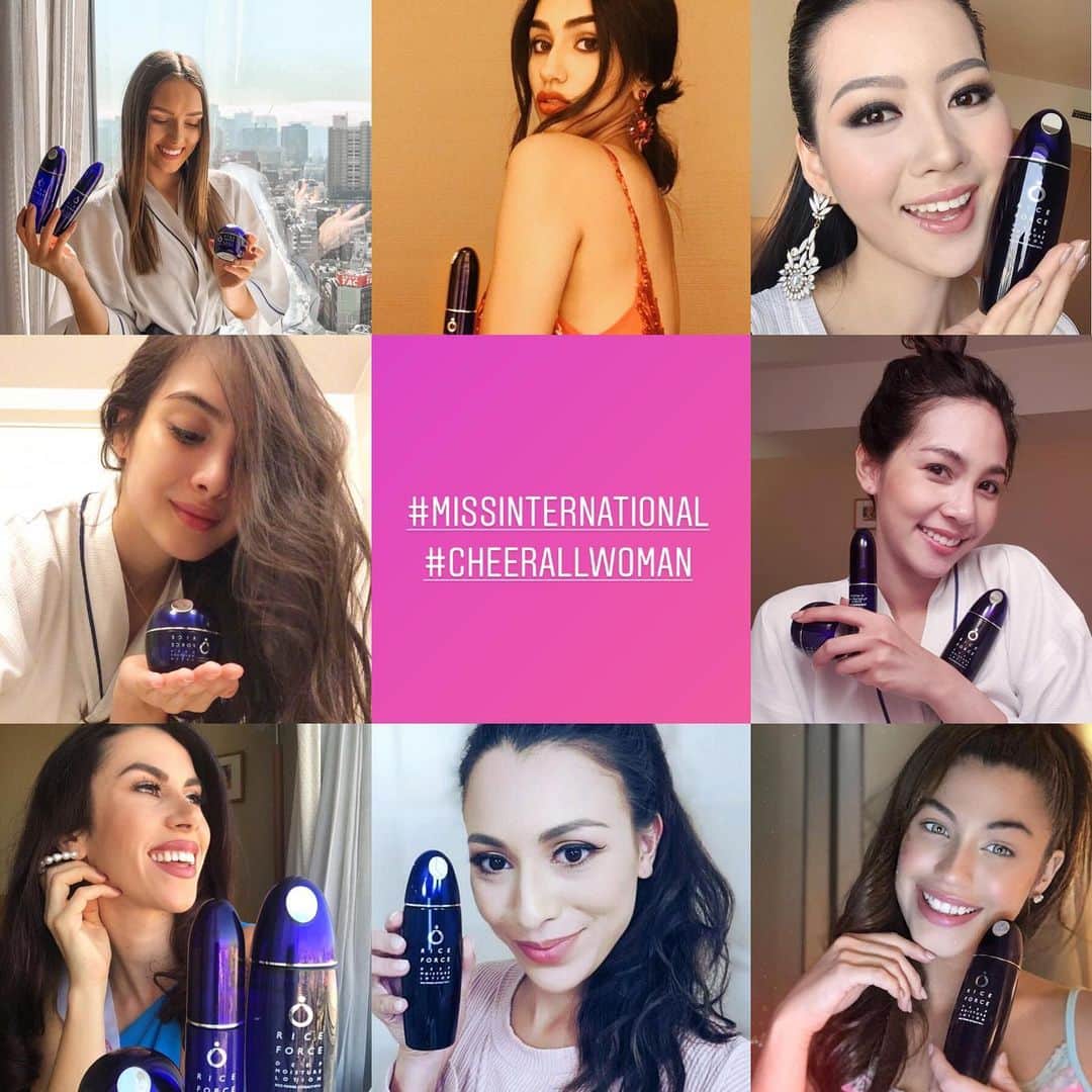 ライスフォースさんのインスタグラム写真 - (ライスフォースInstagram)「The Miss International pageant is being held tomorrow. ✨👑 Contestants representing 83 different countries have been in Japan since late October acting as goodwill ambassadors for beauty and peace.  They have had a dizzying schedule doing PR and interviews all over Japan. We presented them with RICE FORCE products right after their arrival in 🇯🇵 Despite their busy schedules, they have been sending us messages about how the items feel to use and have been uploading videos as well. We are sorry that we could not introduce everything, but thanks to your posts🥺❤️🥺 We have been so moved by all these lovely posts that communicate their pleasure in using RICEFORCE😭❤️ We hope all the contestants have a wonderful experience in tomorrow's pageant👏👑💪 All our staff will be supporting you! 💙💙💙 . スポンサードさせていただいた、ミス・インターナショナルの世界大会がいよいよ明日開催されます。 「美と平和の親善大使」として10月末に来日した83カ国の代表のみなさん。毎日、日本各地で取材やPRを行なっていました。そんなお忙しい中、来日直後にお渡しさせていただいたライスフォースの使い心地を、メッセージや投稿でたくさんご紹介いただきました。すべてご紹介できなくて残念ですが、本当にありがとうございました。商品を楽しんでいただいているのが伝わる素敵な投稿ばかりで感激です。明日の世界大会を通じて、すべての代表の皆様に素晴らしい経験が訪れますよう。スタッフ一同応援しております！ #CheerAllWomen  #MissInternational #59thMissInternational  #肌を育むライスフォース  #ライスフォース  #RICEFORCE」11月11日 17時03分 - riceforce