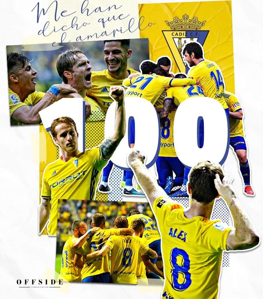 アレハンドロ・フェルナンデス・イグレシアスのインスタグラム：「💛💙 100 partidos con mi @cadizclubdefutbol! Es un orgullo y todo un privilegio vivir la vida en amarillo!!! Lo mejor está por venir! #Mehandichoqueelamarillo... #AF8 #a100」
