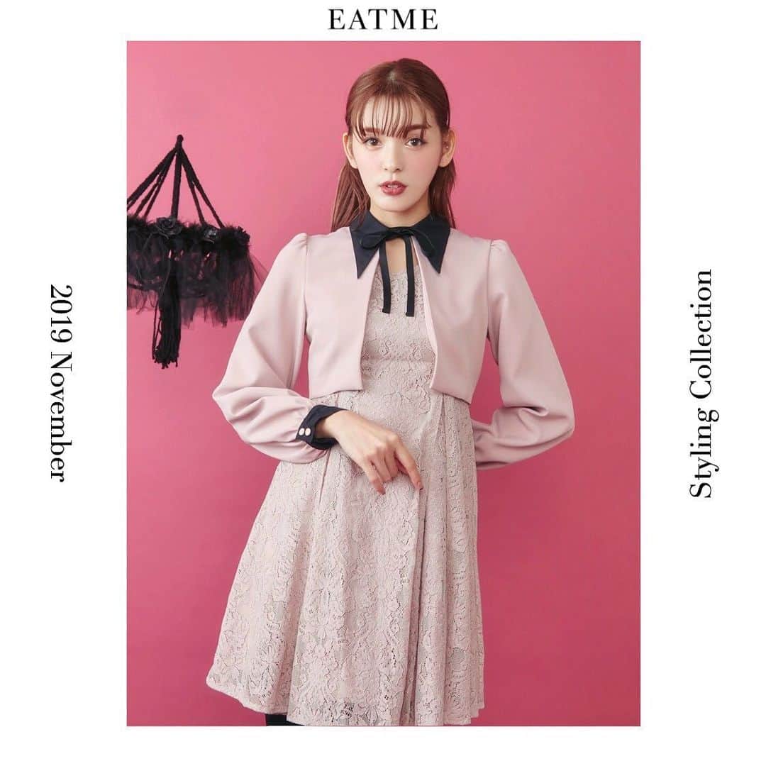 のインスタグラム：「11.11 update… #EATME #NOVEMBER #LOOK #COLLECTION #📖 #VINTAGEAFTERNOONTEA @maotin1019  身長🚺:169cm ワンピース➡︎発売中 ソックス➡︎参考商品 . バイカラー2ピースライクワンピース（ #ONEPIECE ） ¥15,000（＋tax） COLOR🎨:PNK.BLU.BLK SIZE📐:S.M . #EATME_COLLECTION #EATME #eatmejapan #イートミー #fetishmode #2019aweatme #2019aw  #益若つばさ #tsubasamasuwaka #fashion #styling #japan #tokyo #harajuku #原宿 #instagood #like4like」