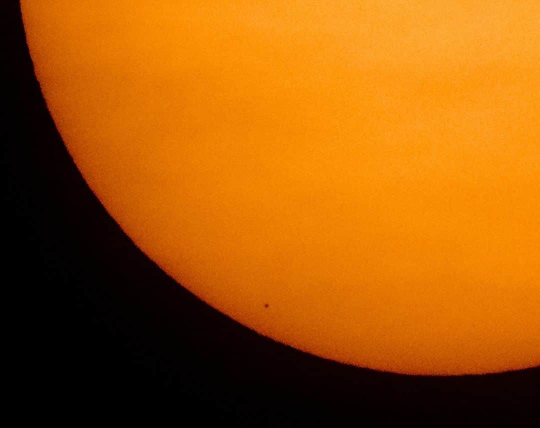 NASAさんのインスタグラム写真 - (NASAInstagram)「The planet Mercury is seen in silhouette, low center, as it transits across the face of the Sun Monday, Nov. 11, 2019, from Washington, DC.  Mercury’s last transit was in 2016.  The next won’t happen again until 2032.  Watch Mercury make its trek across the Sun today at http://mercurytransit.gsfc.nasa.gov  Credit: NASA/Bill Ingalls」11月11日 23時43分 - nasagoddard