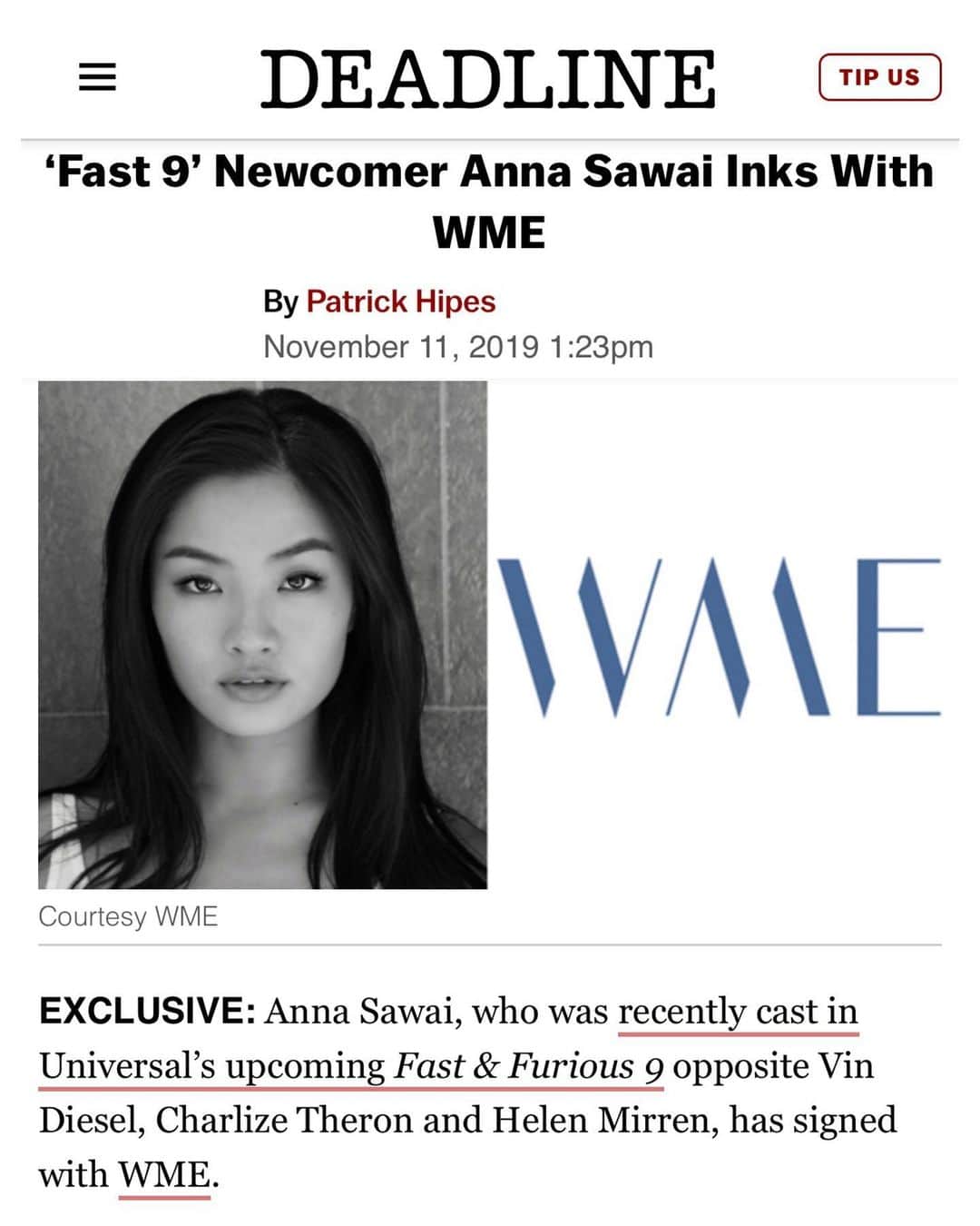 Anna のインスタグラム：「It’s official!! Very excited to be joining forces with the brilliant team at WME😎🤜🤛 アメリカのエージェントが決まったのでこれからアクセル全開で進んでいきます🔥」