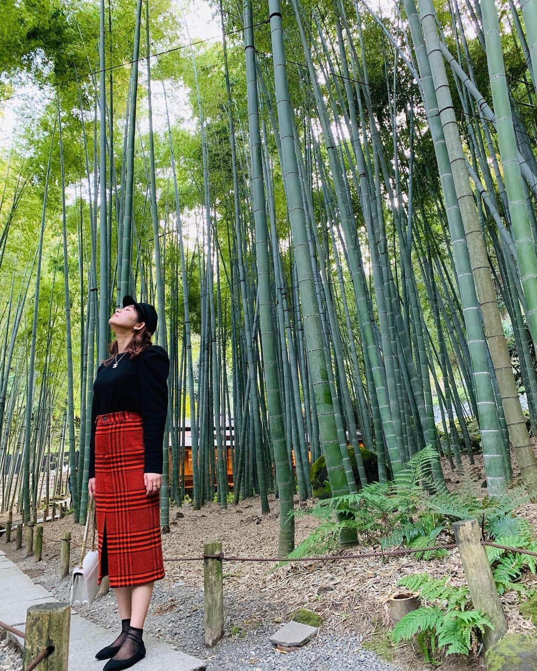 のインスタグラム：「今日はとっても 胸が張り裂けそうな想いをして 自分は無力だなぁと感じました。 日々過ごしていると 本当に色んなことがあるし 強くいなきゃいけないね！ さぁ、また明日から頑張ろう✨ . 写真は鎌倉の報国寺🎋 パワースポットで癒されました🎵 . #鎌倉 #kamakura #報国寺 #竹 #パワースポット #misakicode #fashion #code #コーデ #ファッション #zara #ca4la」