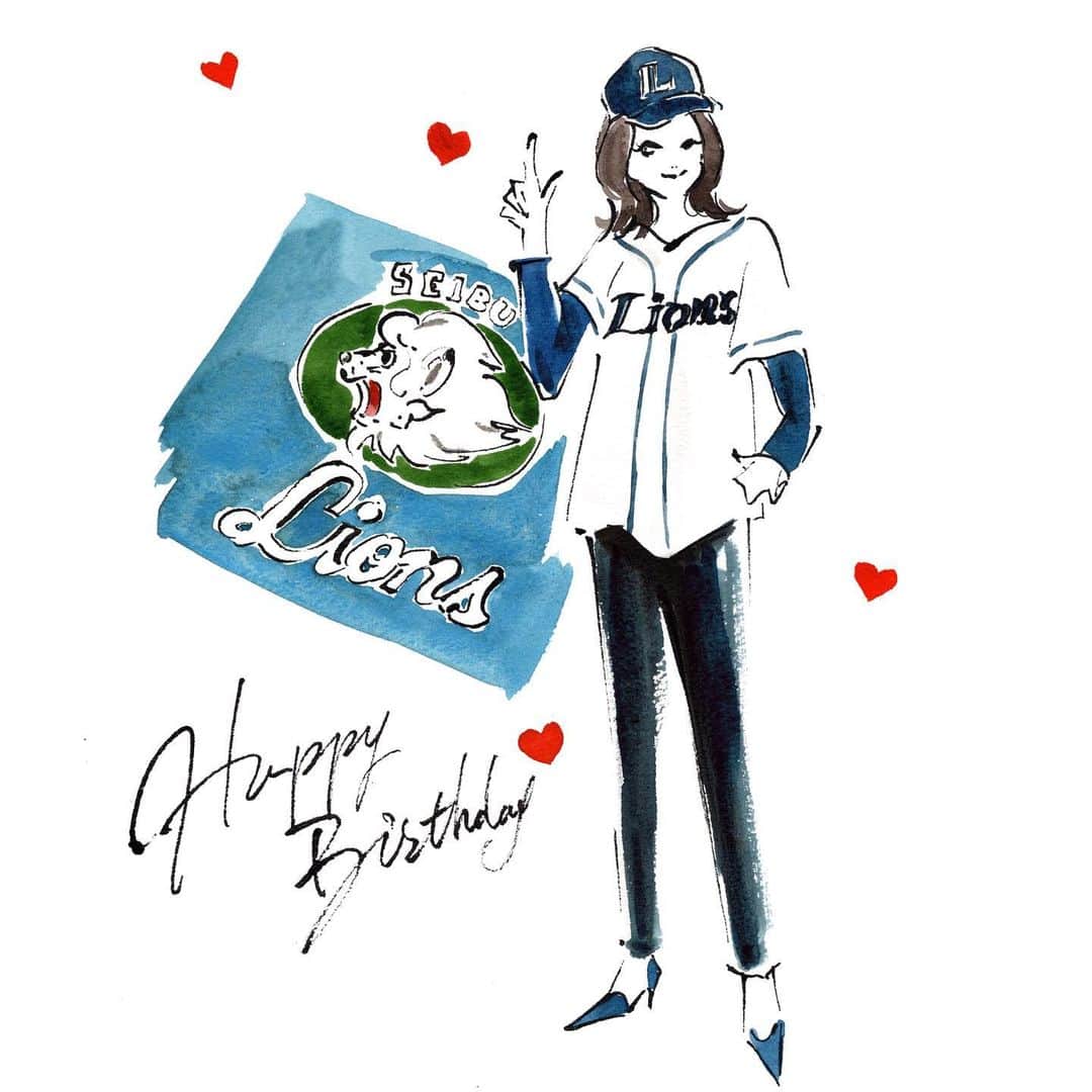 青木英李さんのインスタグラム写真 - (青木英李Instagram)「そして大好きな @natsuyamaguchi ちゃんから、さらに夢のようなプレゼントが… ・ ・ なんと、、 #ライオンズチャンネル の私をイメージした直筆のイラストを、誕生日プレゼントにと描いてくれていました♡♡ 多忙なのに私の為に… 嬉しすぎて嬉しすぎて、もう一生モノの宝です。涙 ・ なっちゃんは同い年のイラストレーター/アーティストさんで、これまでも数々の素敵な作品を沢山手掛けてきているわけですが… アノ安室奈美恵さんの【namie amuro Final Space 】最後のパンフレットの中のイラストも描かれていたりと、本当に素晴らしいセンスと才能の持ち主で、同い年でありながらいつも良い刺激を与えてくれる貴重な友人の一人。 ・ ・ 大好きな#埼玉西武ライオンズ と私をコラボさせた、世界にひとつだけの作品。 額に入れておうちに飾って、我が家の家宝にします☆☆☆ ・ なっちゃん、本当に本当に本当にありがとう！！ ・ ・ #感謝 #直筆 #ギフト #イラスト  #ライオンズ #タカラモノ #ありがとう #誕生日プレゼント #しかし特徴とらえていてさすが #今日から３年ぶりにアイコン変えます」11月12日 15時16分 - eriaoki_official