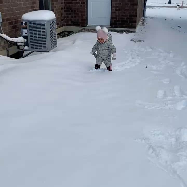 メリッサ・ビショップのインスタグラム：「What. Is. This.?! Her side eye says it all 🙄#firstsnow #girlmom」