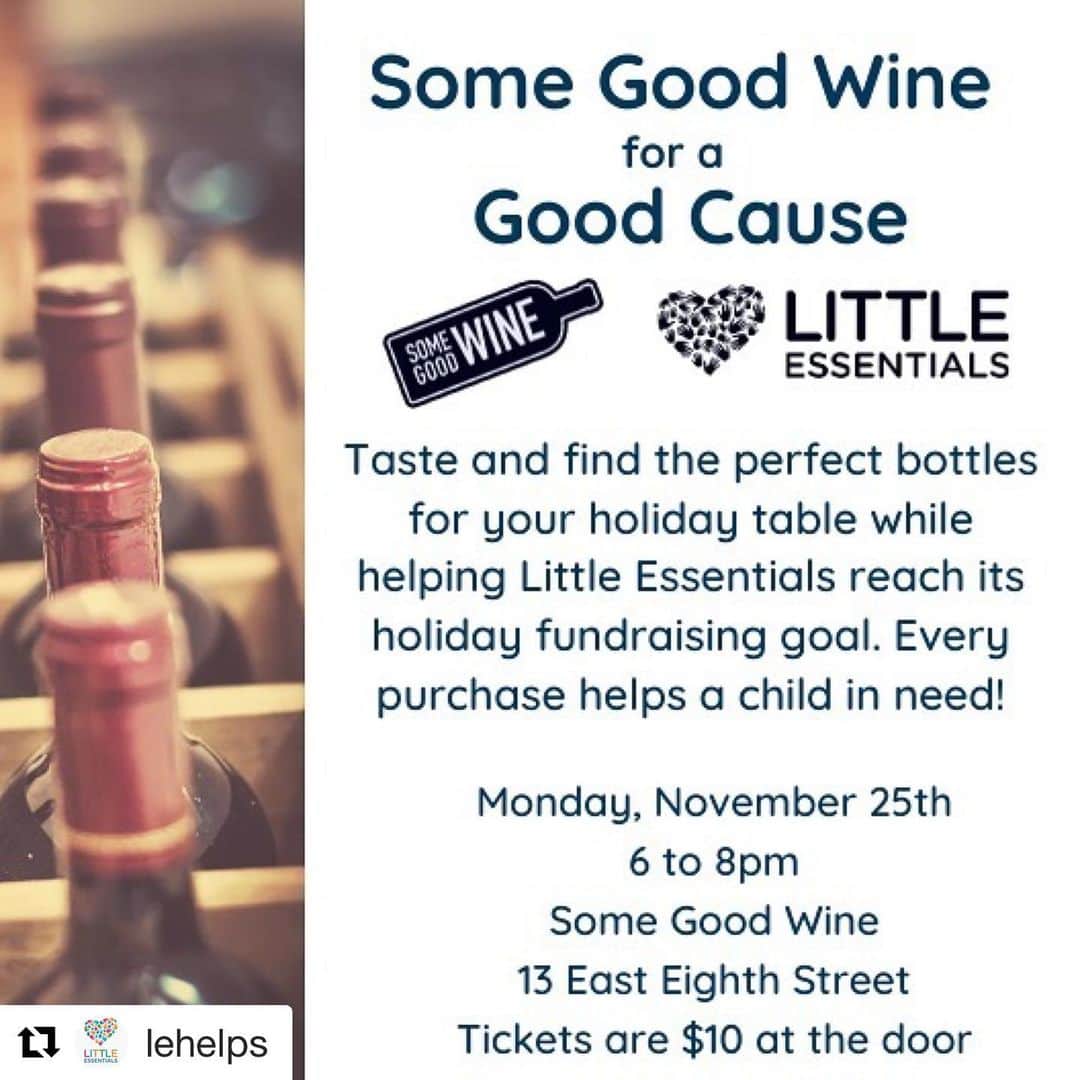 クレア・コフィーのインスタグラム：「Get your holiday pantry ready and help kids and families in NY! Join us @somegoodwine on 11/25 for a tasting benefiting @lehelps. A portion of all purchases goes to help deliver diapers, clothes & baby gear to children in poverty all around the city.」