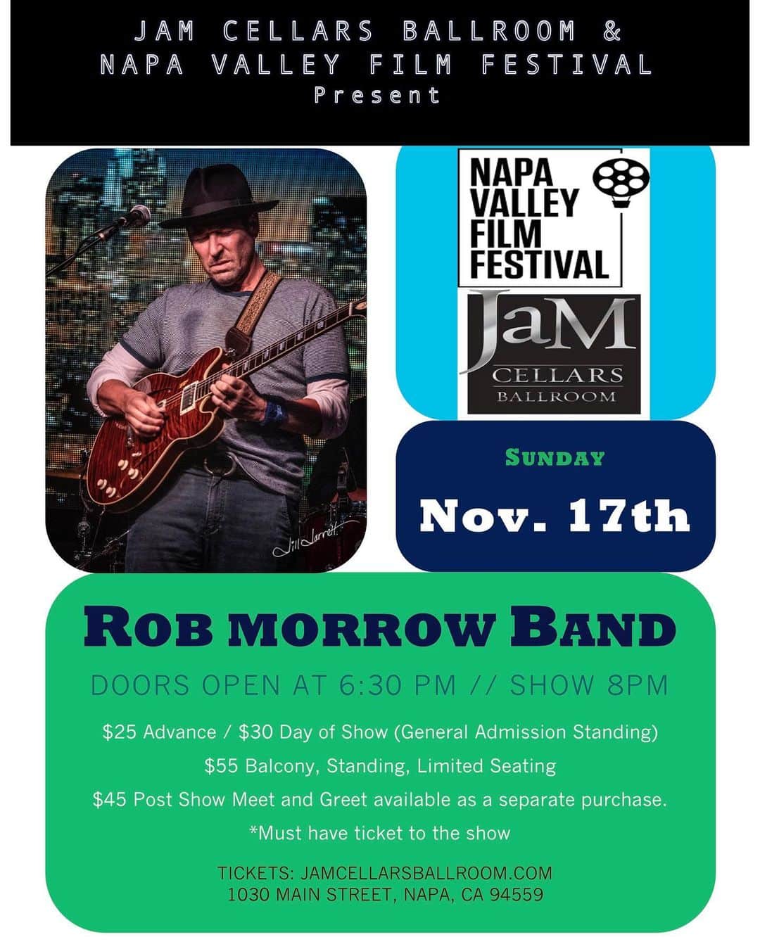 ロブ・モローのインスタグラム：「If you are up at @napafilmfest this wkend come hang w/us.  We’ll give you some good love and music.  @robmorrowband #napavalley」