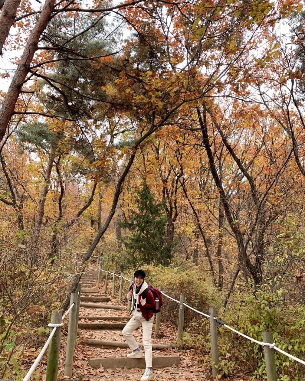 ユソンさんのインスタグラム写真 - (ユソンInstagram)「즐거웠나보다! ㅎㅎ  사진마다 함박웃음..🤣🤣 자연이 주는 평안함과.. 친구들이 주는 편안함이.. 이런 웃음을 짓게 합니다!! ㅎㅎ  #등산#가을산 #왕복세시간정도 #멀지않은곳에 #가을산 #추천해주세용🙋」11月13日 17時02分 - yoo_sun0129