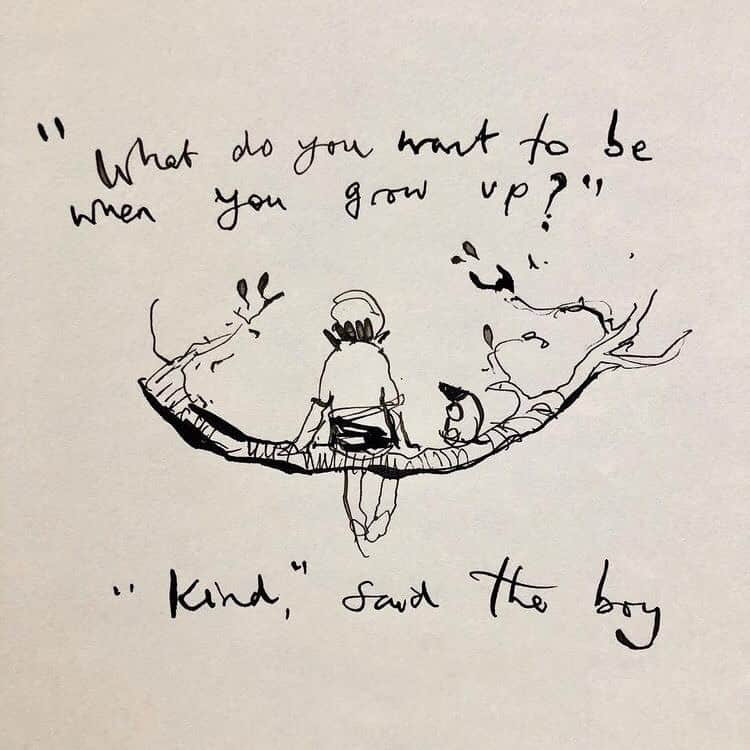 ファイン・フレンジーのインスタグラム：「thanks to @charliemackesy for reminding me it’s world kindness day, and for this image that has stayed with me since I first saw it (thanks to deeply kind @emmagracelewis ♥️♥️) lots of love xx #worldkindnessday」