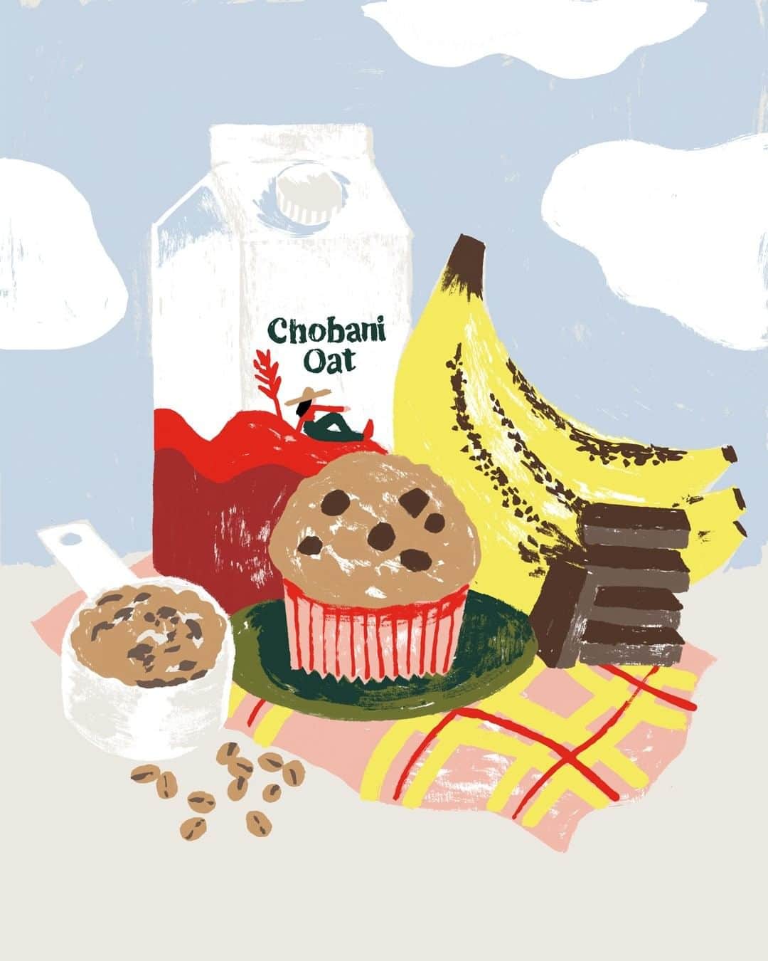 Chobaniのインスタグラム：「Made with Chobani Oat Extra Creamy for a spin on a breakfast staple, these Chocolate Chip Oat Banana Muffins were a clear favorite at our breakfast in bed event with @casper. Recipe below! —— Ingredients 2 1/3 cups Chobani Oat Drink Plain Extra Creamy 3 1/3 cups all-purpose flour 2 ½ teaspoons baking powder 1 ½ teaspoons baking soda ½ teaspoon kosher salt 2/3 cup softened unsalted butter 2/3 cup light brown sugar 1 1/3 cups sugar 1 1/3 cups mashed ripe bananas 3 eggs 1 1/3 cups rolled oats 1 1/3 cups chocolate chips —— Instructions 1.  Preheat oven to 325°F. Place liners in 2 12-count muffin tins. 2.  Combine flour, baking powder, baking soda, and salt in a mixing bowl. Set aside. 3.  In a stand mixer with the paddle attachment—or using a hand mixer—cream together butter and sugars. 4.  Add bananas to butter mixture and mix until combined. Add eggs one at a time, scraping the sides of the bowl as you go to ensure even incorporation. 5.  Add oat milk and mix until combined. Slowly add dry ingredients and mix until just combined. 6.  Fold in oats and chocolate chips. 7.  Fill muffin tins ¾ of the way and bake for 20 minutes, or until a toothpick comes out clean. Let cool on a wire rack. 🎨: @gabi_lamontagne」
