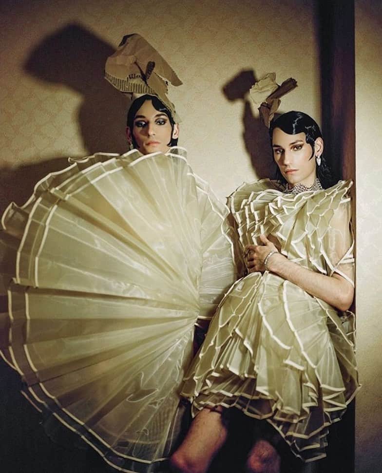 スリーアズフォーのインスタグラム：「Thank you @gaytimes and @willyumbeck for the beautiful shoot featuring SS2020 on @theduponttwins」