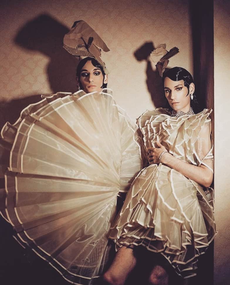 スリーアズフォーのインスタグラム：「Thank you @gaytimes and @willyumbeck for the beautiful shoot featuring SS2020 on @theduponttwins」