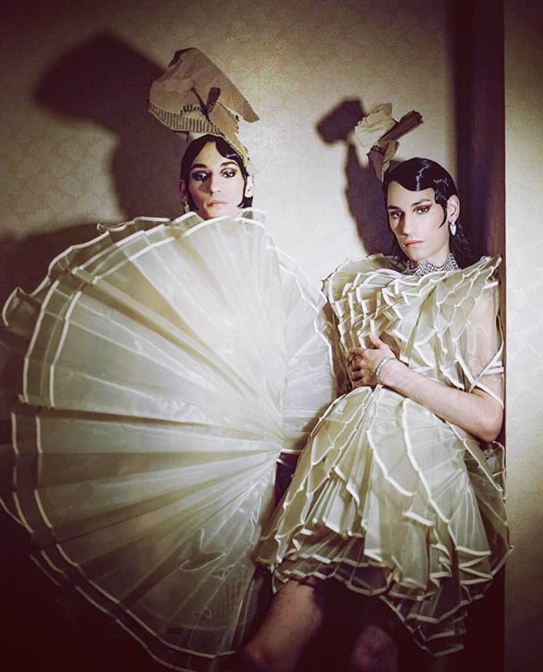 スリーアズフォーのインスタグラム：「Thank you @gaytimes and @willyumbeck for the beautiful shoot featuring SS2020 on @theduponttwins」
