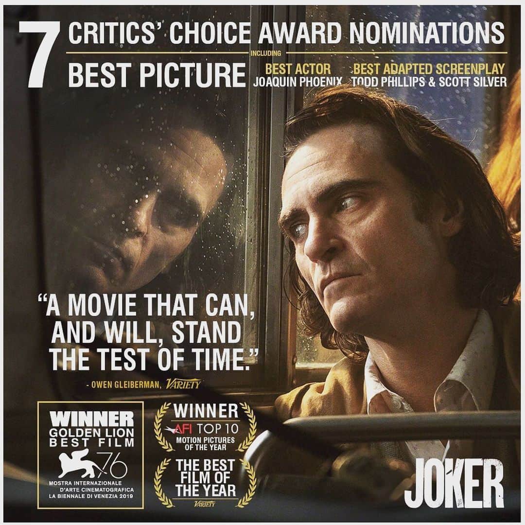 トッド・フィリップスのインスタグラム：「Just landed back in LA to this news. Congrats to all the nominees and to my amazing cast and crew. Very cool!! #Joker #criticschoiceawards」