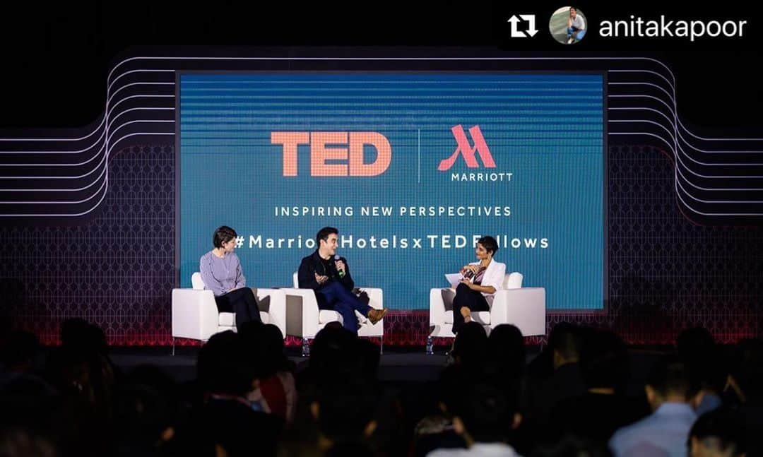 スプツニ子!さんのインスタグラム写真 - (スプツニ子!Instagram)「#Repost @anitakapoor with @make_repost ・・・ It's been a little while, and a few travels later, but a great thrill to work with @ted and @tedfellow and @marriottbonvoy recently, as they traverse the globe shining  fascinating discoveries, experiences and stories into audiences.  Brilliant to meet Andrew Pelling of @pellinglab who's growing ears from apples - the possibilities are endless; and artist Hiromi Ozaki otherwise known as @5putniko who worked with a researcher and scientist injecting silkworm eggs with the genes of glowing coral and jellyfish to create glowing genetically engineered silk. Both are part of a 470+ strong collective of Ted Fellows - young designers, artists and researchers collaborating across disciplines for a  better world. Brilliant conversation followed. Thank you both for the insights and for laughing at my jokes?」12月9日 10時07分 - 5putniko