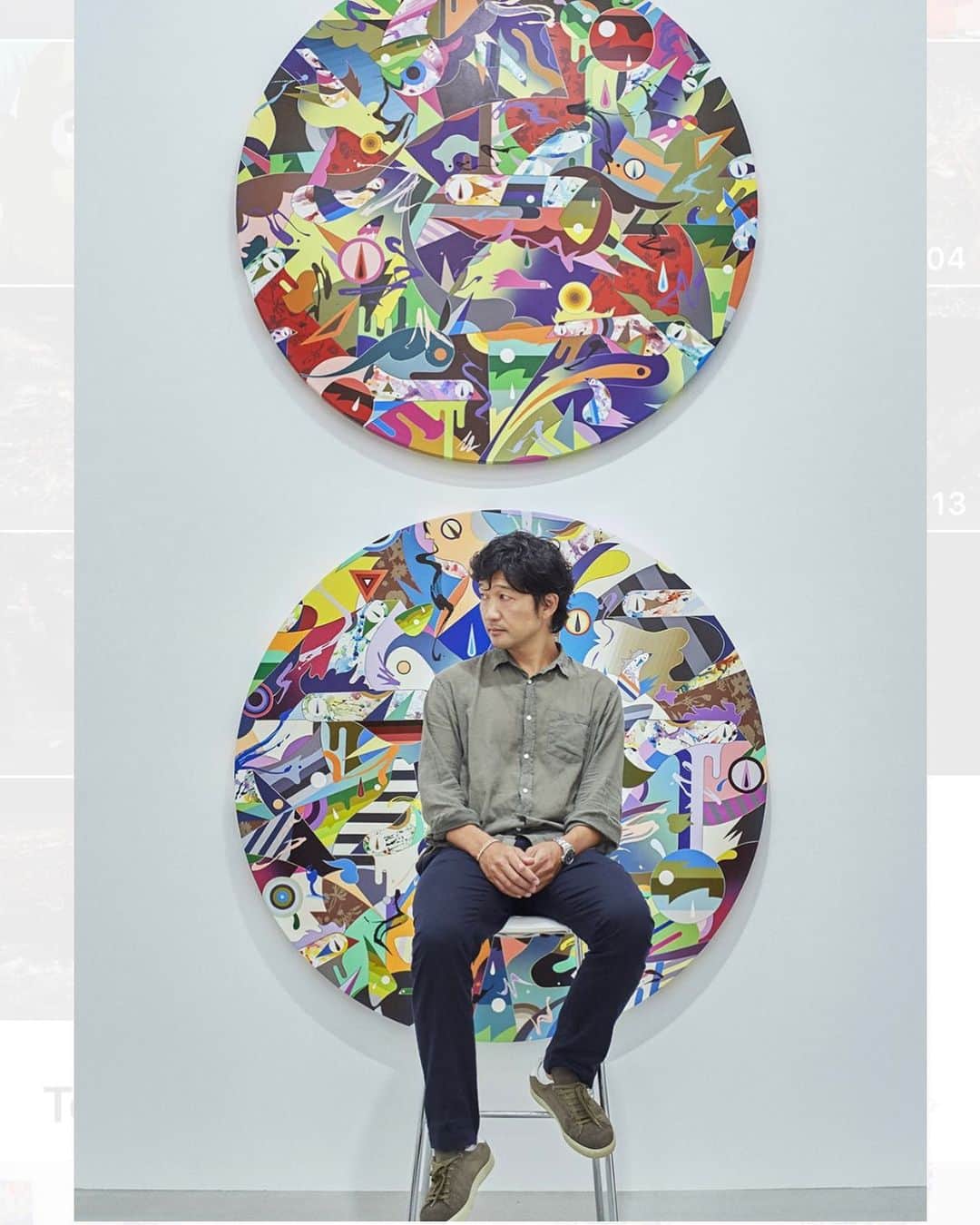 松山智一のインスタグラム：「📷 by Raihei Okada for @GQjapan  at @kotaro_nukaga Gallery, thanks again to @okiura_gqjapan & @takehitomasui  GQ ジャパンの取材にて」