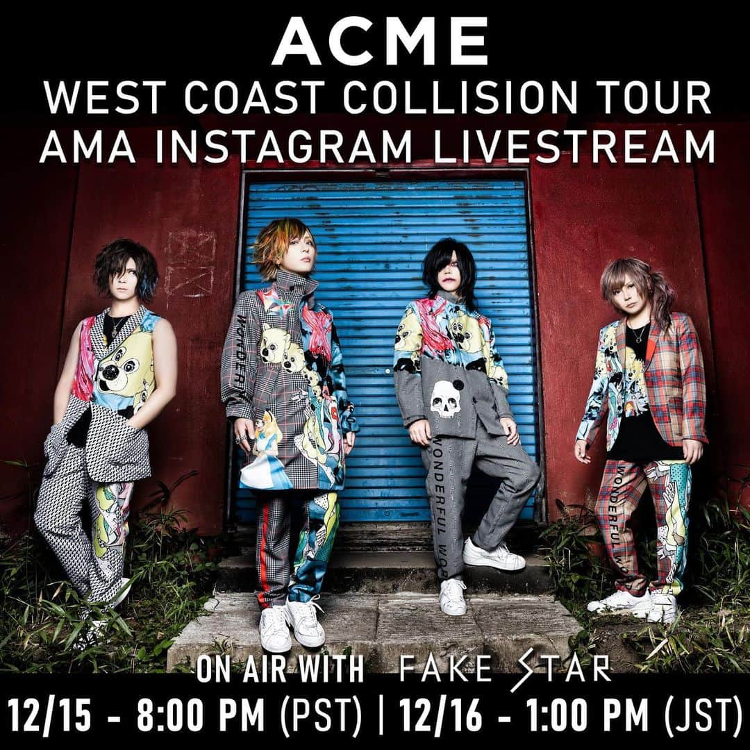 CHISA さんのインスタグラム写真 - (CHISA Instagram)「Join ACME for our very first AMA Instagram Live!  Airing from 12/15 at 8pm PST (12/16 at 1pm JST) on each member’s Instagram account, ACME will discuss their upcoming west coast US tour as well as answer questions left by fans in the comments of the livestream. @fakestarusa staff will also join as a translator.  Don't miss it!」12月9日 10時26分 - acme_chisa