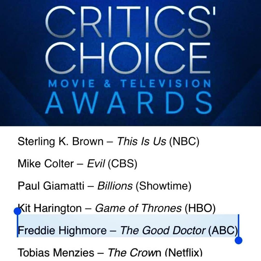 ヒル・ハーパーさんのインスタグラム写真 - (ヒル・ハーパーInstagram)「SO WELL DESERVED! Freddie deserves the #GoldenGlobe and the #Emmy as well!! The level of work, commitment and great acting is wonderful to behold! The character you have created, Dr Shaun Murphy, is one of TV’s great characters!! Congrats Freddie!!! #thegooddoctor @thegooddoctorabc」12月9日 11時18分 - hillharper