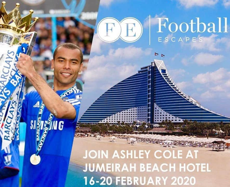 アシュリー・コールさんのインスタグラム写真 - (アシュリー・コールInstagram)「Looking forward to coaching with @footballescapes in February 2020 @jumeirahbh ⚽⚽⚽ To guarantee your place book your football holiday @feluxurytravel and join me in Dubai!! 👊  #footballescapes #jumeirahbeachhotel #visitdubai」12月9日 21時22分 - theofficialac3