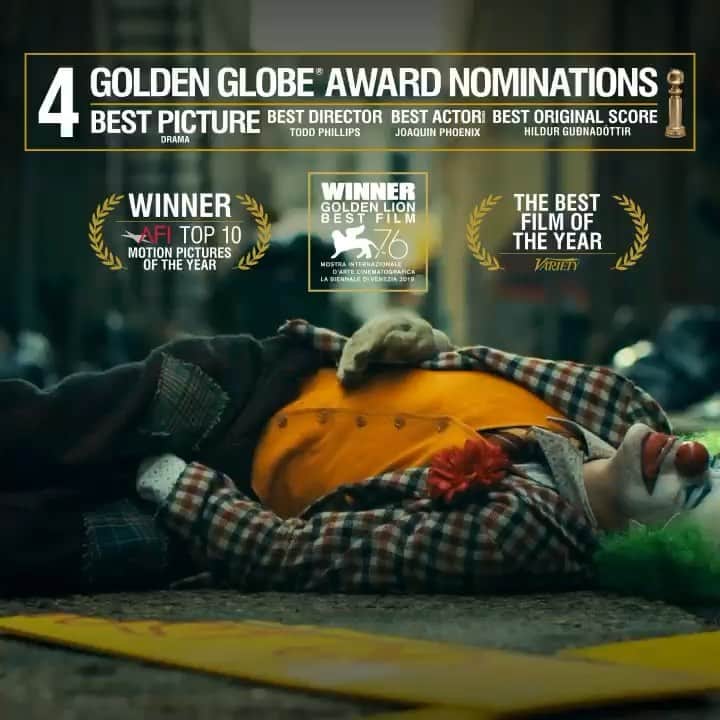 トッド・フィリップスのインスタグラム：「Excited to hear about our four nominations this morning! Thanks to @goldenglobes for the recognition!! #Joker #Gratitude #HFPA」