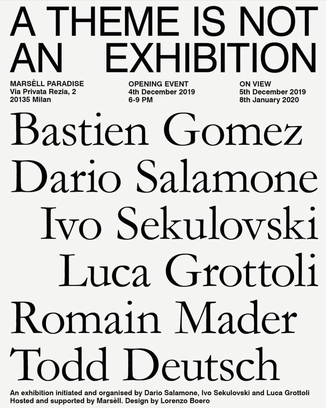 エレオノーラ・カリシさんのインスタグラム写真 - (エレオノーラ・カリシInstagram)「A THEME IS NOT AN EXHIBITION A photographic show featuring @bastiengomez_ @dario.salamone @ivosekulovski @_lucagrottoli @romain_mader and Todd Deutsch ‍  Opening 4th December 2019  On view until 8th January 2020 ‍  @marsellmilano Via Privata Rezia, 2 Milan Graphic design @bobbaz_  Fine art prints @lomascher」12月10日 5時12分 - eleonoracarisi