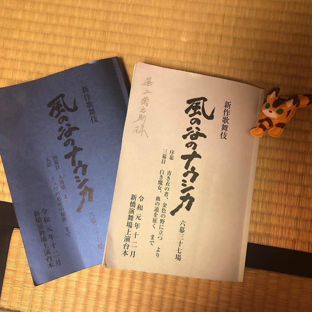 のインスタグラム：「.﻿ 新作歌舞伎「風の谷のナウシカ」の初日があいたばかりでしたが怪我をしてしまいました。﻿ 8日の昼の部は中断、夜の部は休演となってしまい、時間を作っていらして下さった皆様に心よりお詫び申し上げます。﻿ ﻿ また、今回の公演にかかわって下さっている多くの方々にご迷惑をおかけし本当に申し訳ございません。﻿ ﻿ 昨日から公演再開いたしましたが、左腕が自由に動かせないため、演出を変えての上演となりますこと重ねてお詫び申しあげます。﻿ ﻿ 振替公演ができないため、8日のチケットをご購入下さいました皆様には大変心苦しく思いますが、関係者一丸となり頑張っておりますので、どうぞ宜しくお願いいたします。﻿ ﻿ また、トリウマの中に入っている方は幸い怪我もなく元気にしておりますのでご安心ください。﻿ ﻿ 今日も頑張ります！」