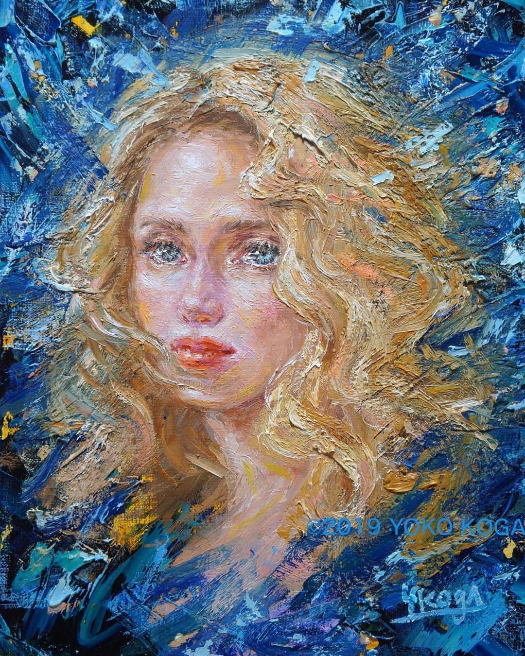 古賀陽子のインスタグラム：「“Siren” 2019, Oil on canvas, 33.4×24.3㎝ "セイレーン" F4号  #アート #アーティスト #アートワーク #作家 #画家 #美術 #絵 #作品 #ペイント #色 #美術館 #人物画 #肖像画 #油絵 #ギャラリー #アートのある暮らし #exhibition #exhibit #art #instaart #instaartist #artist #artwork #painting #gallery #beauty #portrait #colour #girl #museum」