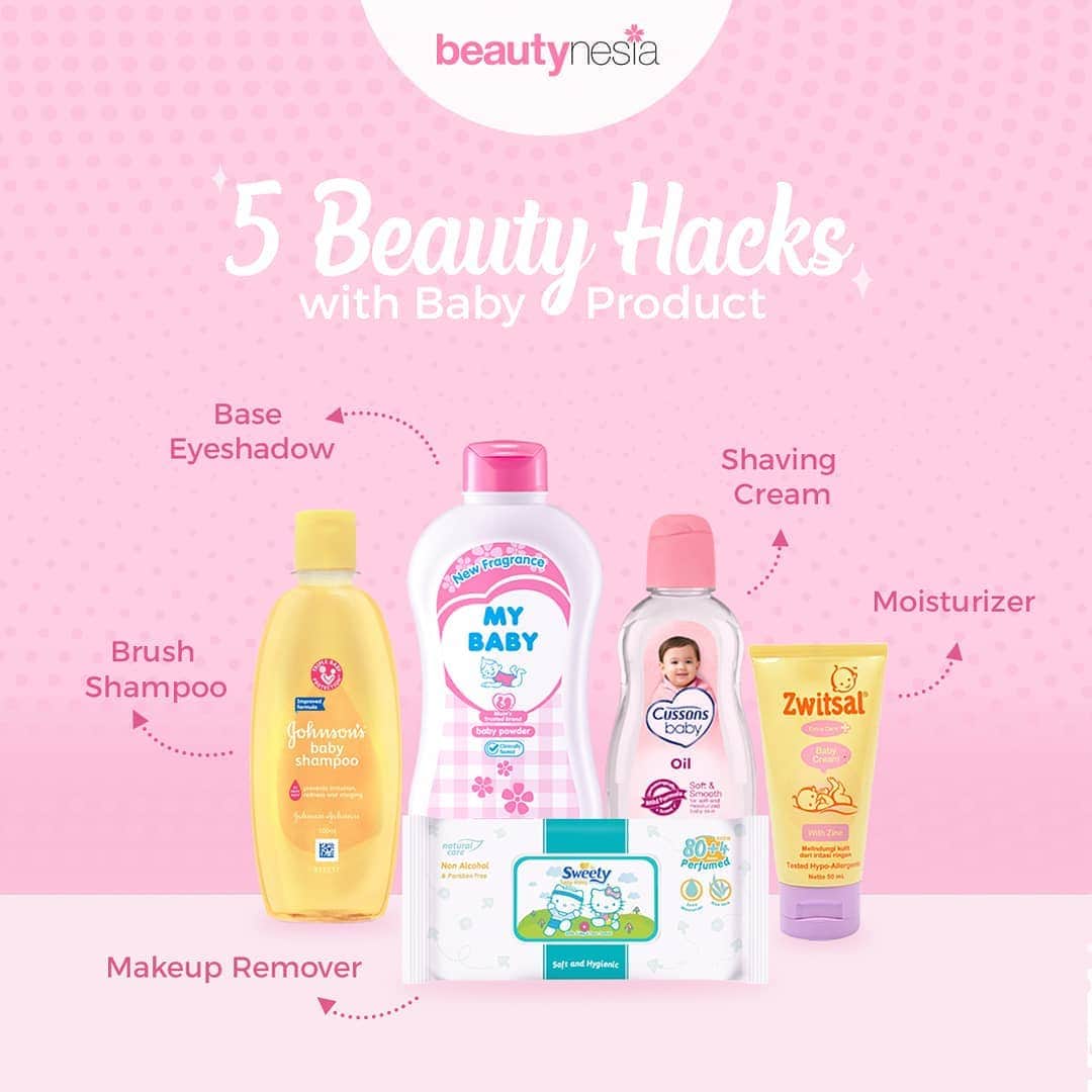 Beauty | Health | Fashionさんのインスタグラム写真 - (Beauty | Health | FashionInstagram)「Baby product itu nggak cuma bagus untuk kulit dan perawatan bayi lho, Beautynesian. Kandungannya yang lembut, membuat produk bayi aman untuk jadi beauty hacks kamu. Terutama untuk kamu yang tipe kulitnya sensitif. Penasaran? Yuk cek di bawah ini!  1. Bedak Bayi Bedak bayi bisa digunakan sebagai base yeshadow, yang membuat warnanya lebih keluar dan nggak gampang pudar. Terutama untuk kamu yang tipe kulitnya berminyak.  2. Baby Oil Oleskan baby oil dulu sebelum mencukur bulu kaki dan tangan, untuk menghindari iritasi di kulit.  3. Baby Shampoo Kamu bisa menggunakan shampoo ini untuk membersihkan alat-alat makeup, seperti brush dan spon makeup.  4. Baby Cream Dengan formulasi yang ringan, baby cream bisa kamu gunakan sebagai pelembab muka, Beautynesian.  5. Baby Wipes Selain bisa membersihkan tangan, baby wipes juga bisa digunakan untuk membersihkan makeup.  Praktis kan, Beautynesian? Beauty hacks mana nih yang paling mungkin kamu cobain?  #Beautynesia #BeautynesiaID #beautyhack #babyproduct #hacks #produkbayi」12月10日 17時02分 - beautynesia.id