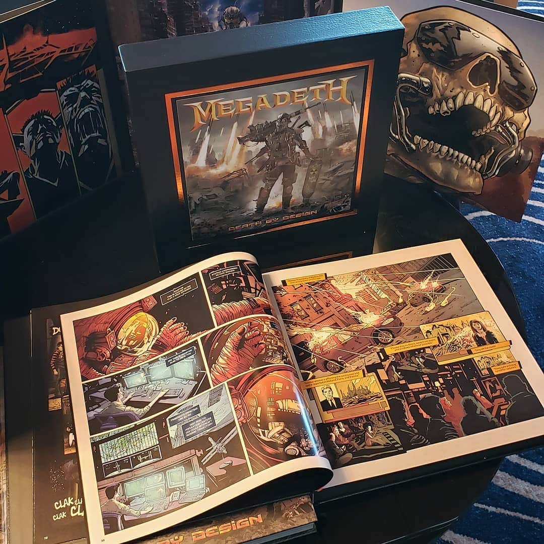 Megadethさんのインスタグラム写真 - (MegadethInstagram)「MEGADETH: DEATH BY DESIGN 350-page graphic novel is presented in a 12.25”x12.25” prestige “album” format. The project, carefully curated by Dave Mustaine and Heavy Metal, is a powerful book that gives both insight and understanding into the universe of Megadeth and Vic Rattlehead. . The standard edition & limited quantities of the signed editions w/ clear vinyl WARHEADS ON FOREHEADS album sets are available at shop.heavymetal.com. (link in bio) . #megadeth #deathbydesign #davemustaine #heavymetal #graphicnovel #comics #warheadsonforeheads #metal」12月11日 5時02分 - megadeth