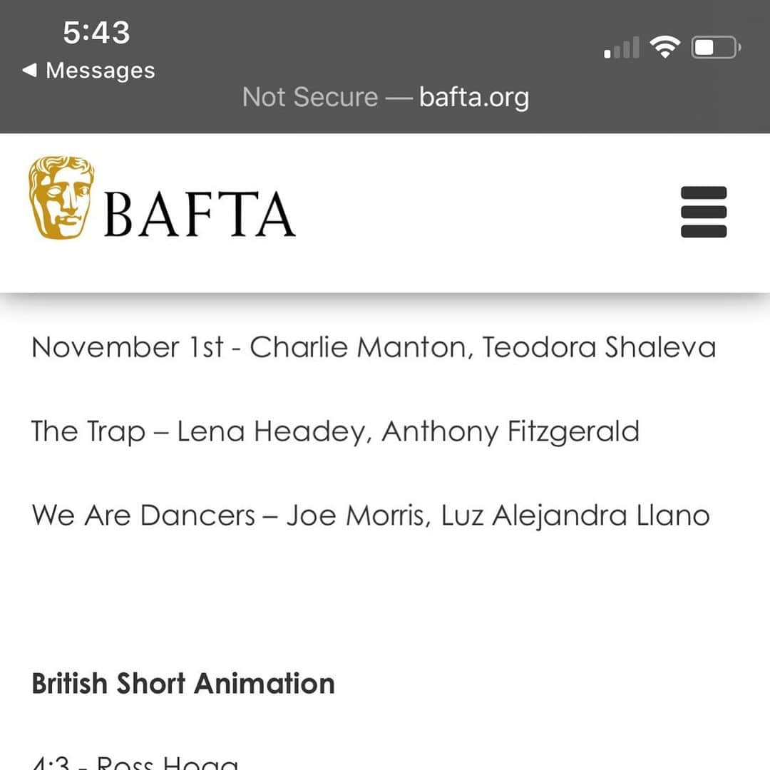 レナ・ヘディのインスタグラム：「FUCK ME .. We’ve been shortlisted among 10 other films for the @bafta short film nomination @atticuslestrange submitted us unbeknownst to me. I am chuffed to my eyeballs, honored and totally gobsmackedto be in this list. @steviewadsfilms @jonmuschamp @nikb @lyndymarshall @jackmcmorran @nicola6190 @ugnec @markanthonystylist @felix_e_forma  @eve__doherty @larissajmurray #jamesNelsonJoyce #Michellefairley And the rest of you beautiful collaborators congrats !! ... I’m beaming 🥳🥳🥳 #NOWWEJUSTNEEDMONEYFORTHEFEATURE 🥰🥰🥰🥰 THIS IS NOT A NOMINATION WE ARE ONLY SHORTLISTED SO FAR 😊」