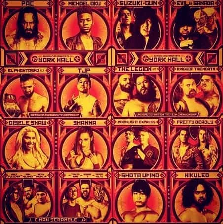 のインスタグラム：「On Sunday 15th, York Hall in London. #GOK #GreatOKharn #RampageBrown #thelegion  #kingsofthenorth  #kotn  #wrestler #prowrestling #RevolutionProWrestling #RevProUK #NewJapanProWrestling #njpw #England #London #yorkhall  #sanada #EVIL #オーカーン #鈴木みのる #海野翔太 #エルファンタズモ #ザックセイバージュニア #ヒクレオ #マイクベイリー #プロレス #新日本プロレス」