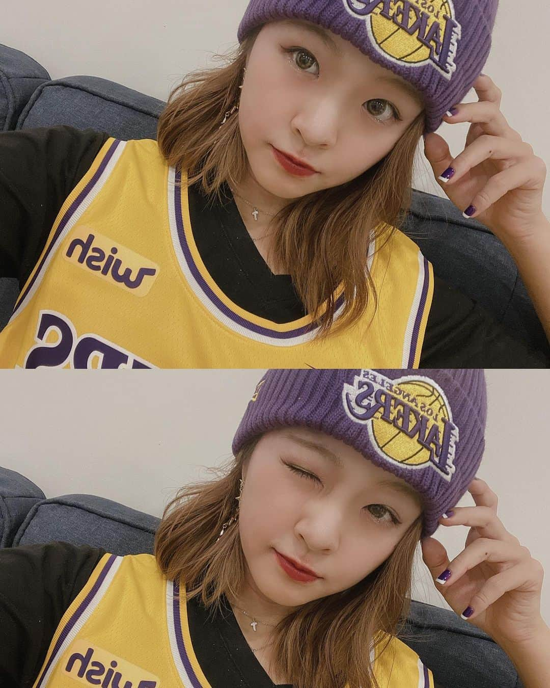 竹地ほのかのインスタグラム：「my second @lakers game💜💛🤍」