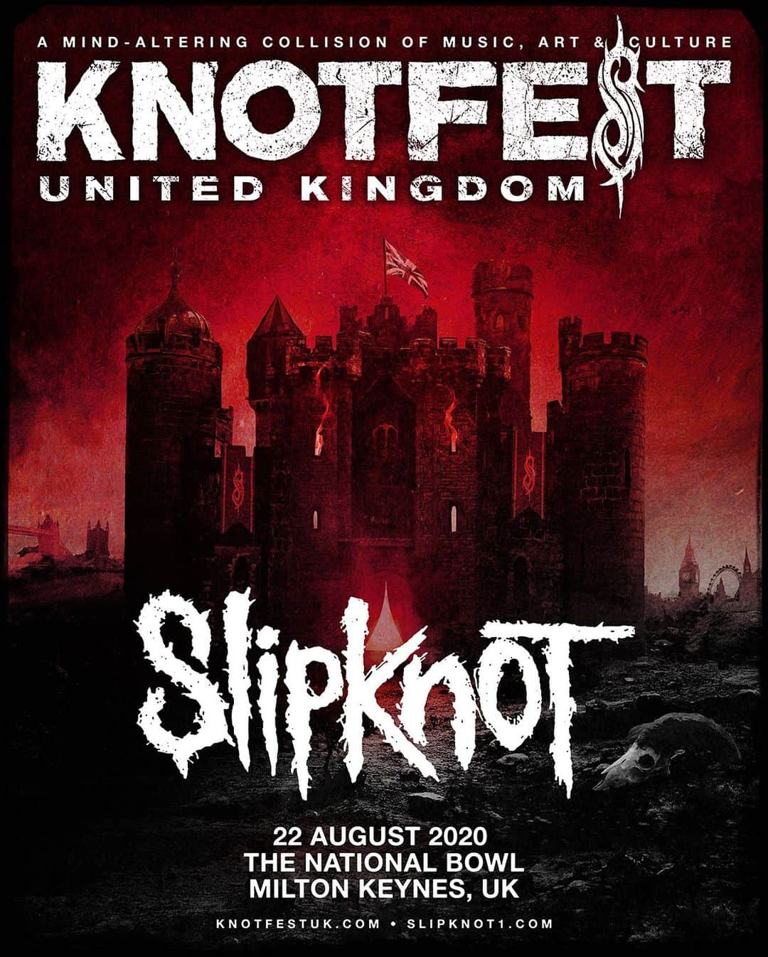 Slipknotさんのインスタグラム写真 - (SlipknotInstagram)「We're headlining the first ever KNOTFEST UK at The National Bowl in Milton Keynes on 22 August. Full line-up, on-site activities and ticketing info will be announced in early 2020 at knotfestuk.com. Join the Outside The 9 Fan Club for pre-sale access beginning 19 December at outsidethe9.com #KNOTFESTUK 🇬🇧」12月12日 2時00分 - slipknot