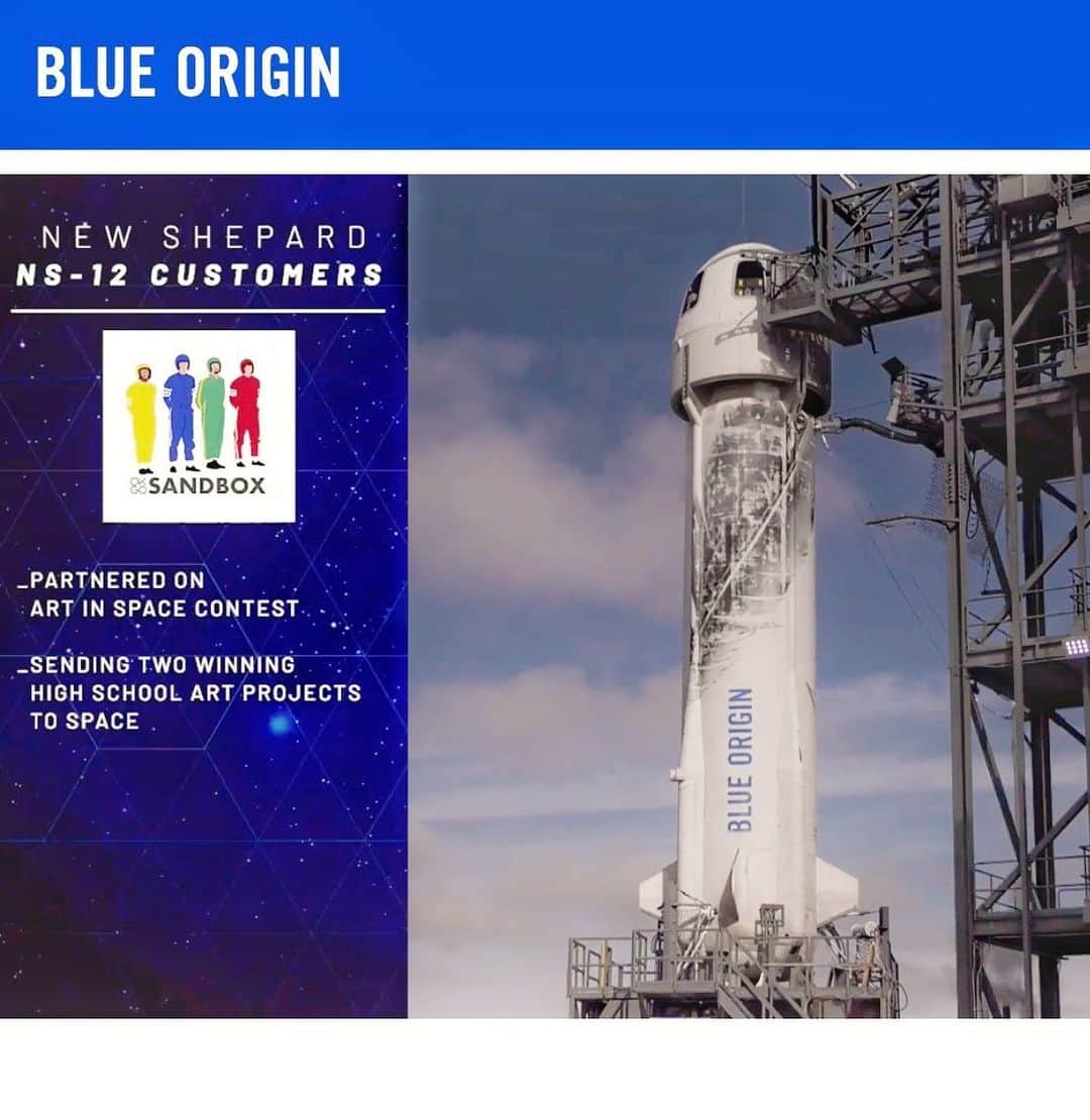 ダミアン･クーラッシュのインスタグラム：「Earlier today, two groups of OK Go Sandbox students launched their art projects into space on the Blue Origin New Shephard spacecraft. We wanted students to work with the same type of unexpected, creatively open-ended challenge that we thrive on. Their instructions were to make art that could only be made in space, and with the help of @blueorigin , @cognizant , and @okgosandbox , our winning teams did incredible engineering to prepare unique artistic experiments that are unfolding right now, out in orbit. Can’t wait to share the results.」