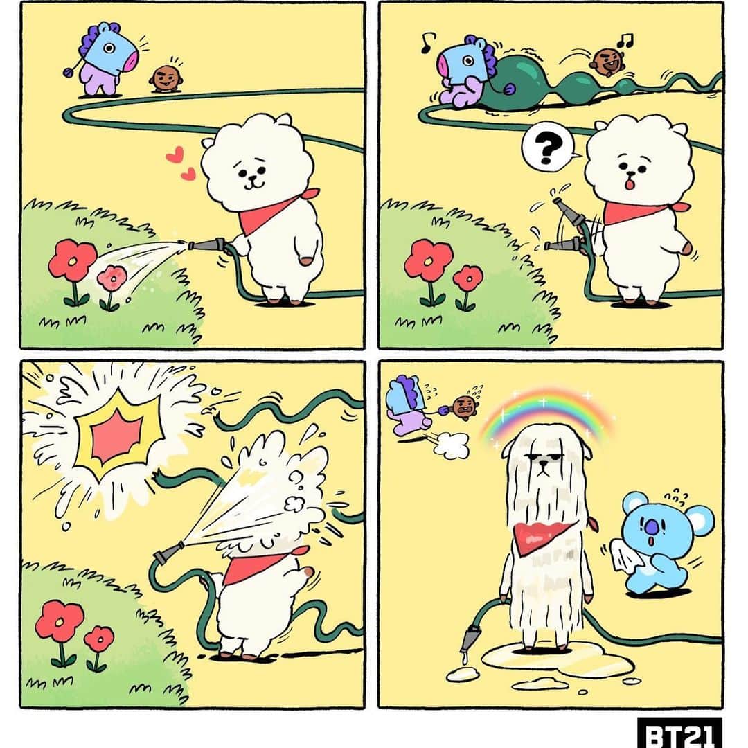 BT21 Stars of tomorrow, UNIVERSTAR!さんのインスタグラム写真 - (BT21 Stars of tomorrow, UNIVERSTAR!Instagram)「A perfect day to water... RJ?! ​. #DoubleTrouble #Waterful #RJ #Garden #KOYA #SHOOKY #MANG #BT21」11月18日 18時00分 - bt21_official