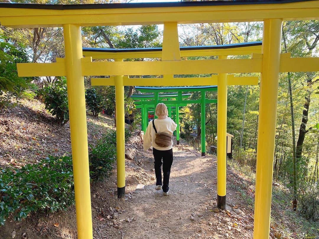 橋本江莉果さんのインスタグラム写真 - (橋本江莉果Instagram)「週末 #温泉旅行 👫♨️🚙🍁 ちょっと前に予約していて、お互いギリギリまでどこへ行くか、すっかり忘れちゃってたゆるい2人(特に予約した彼👦🏻)なんですがw、場所が栃木だったので、「紅葉見れるじゃん❣️」 ってことで、温泉帰りに #織姫神社 というとこに行ってみました☺️⛩ 着いたら200段以上の階段を登る系で、一瞬絶望しましたがw、休み休み登って、お参りしたり、おみくじ引いたり、メインの'もみじ谷'に行ったら、残念ながらもみじは散っていたりw、でもトトロみたいな獣道的なところを歩いて探検気分でワクワクしたり、七色の鳥居にテンション上がりながら、たくさん歩いて、自然をいっぱい感じられて、きもちよかったです🥳🌿 初めて彼の運転でドライブしながら行ったのも新鮮だったし、泊まったホテルもツッコミどころ満載だったけど←🤪、トータル良い思い出でたのしかったぁ〜💑 ほんとに男女問わず、どこへ行くかじゃなく、誰と行くかだなぁとつくづくだし、そんな相手と出会えて、ほんと良かったとつくづくしみじみ👏🏼😂💕 日々ありがとうのきもち😚💘 そしてアウター要らないくらい温かった @akte_official のボリュームスウェットと何回履いても洗っても形が崩れない美脚ニュアンスパンツのピンタックジャージーパンツは、やはりネ申🙏🏼💫 どちらもイロチ買いするほど、オススメです🙆🏼‍♀️💯🌟 #happyholidays」11月18日 21時59分 - erica_hashimoto