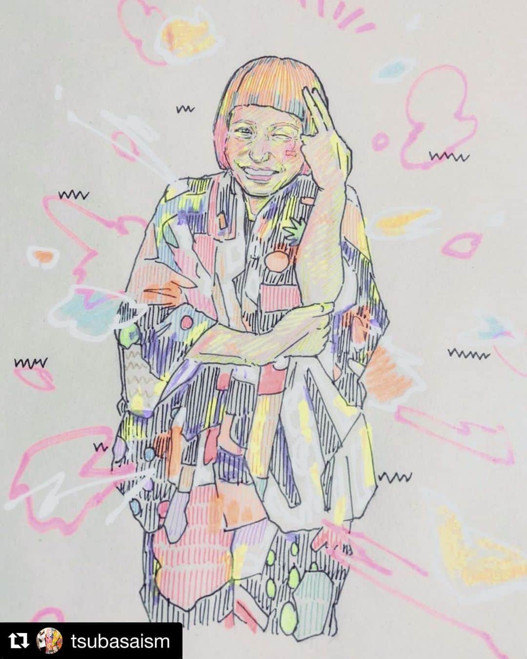 和田美枝のインスタグラム：「嬉しすぎるやーつ🦠🦠🦠 イラストレーターのtsubasa.さんが1日1女の子でワタシを描いてくれはった🤍  #絵描きさん #1日1女の子 #嬉しすぎるサプライズ #疲れ吹っ飛んだw #しかも #ズィーーーーーヤ🤞🏻 #thanks @tsubasaism  さん」