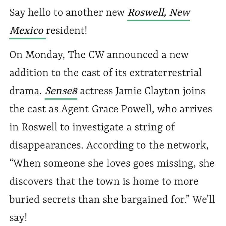 ジェイミー・クレイトンさんのインスタグラム写真 - (ジェイミー・クレイトンInstagram)「So excited to tell y’all that I’ll be recurring on season 2 of @cwroswellnm! Loves it! 👽💚 #roswellnm」11月19日 3時46分 - msjamieclayton